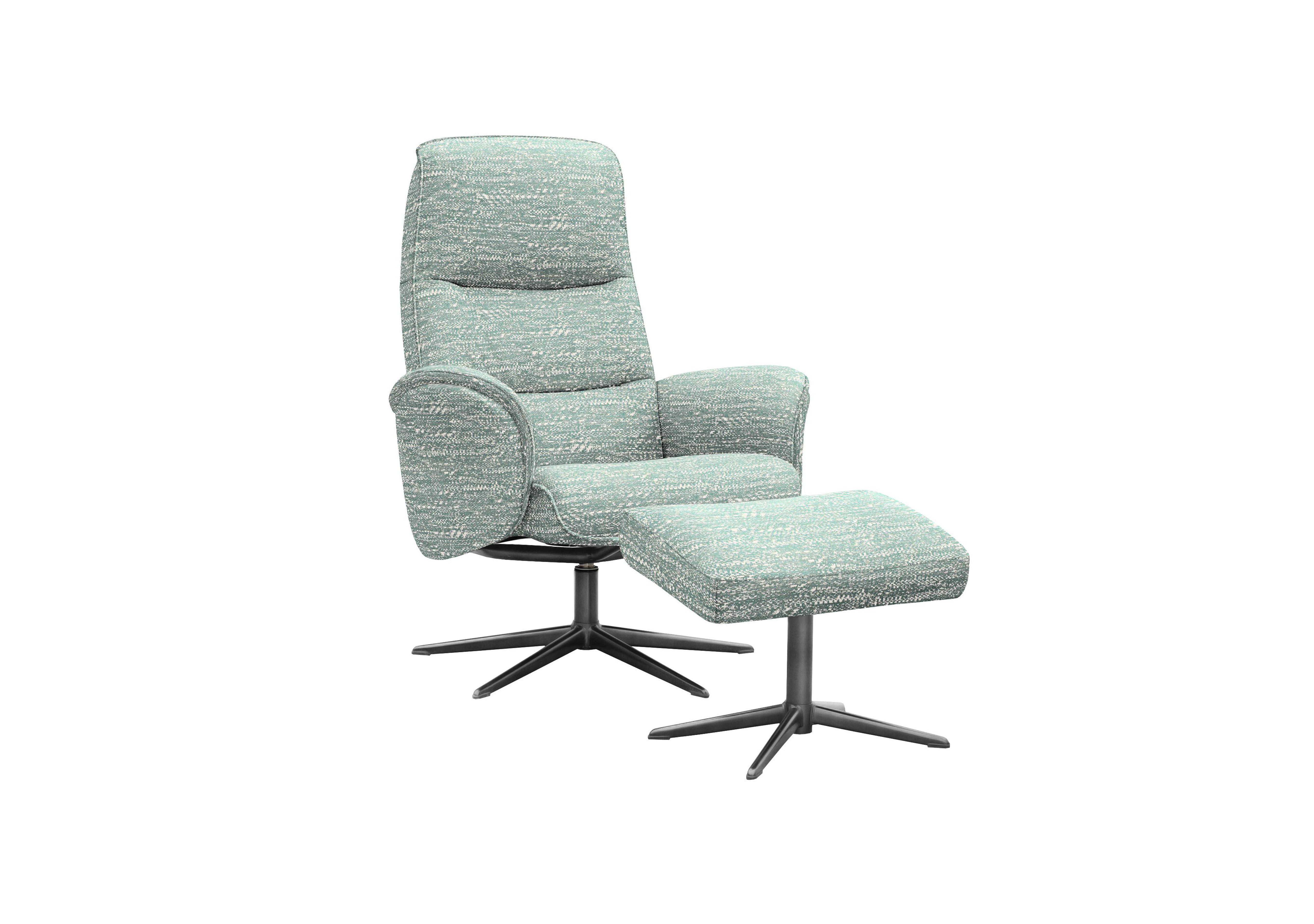 Falum Fabric Swivel Recliner Chair and Footstool with Black Base in A049 Maddox Olive on Furniture Village