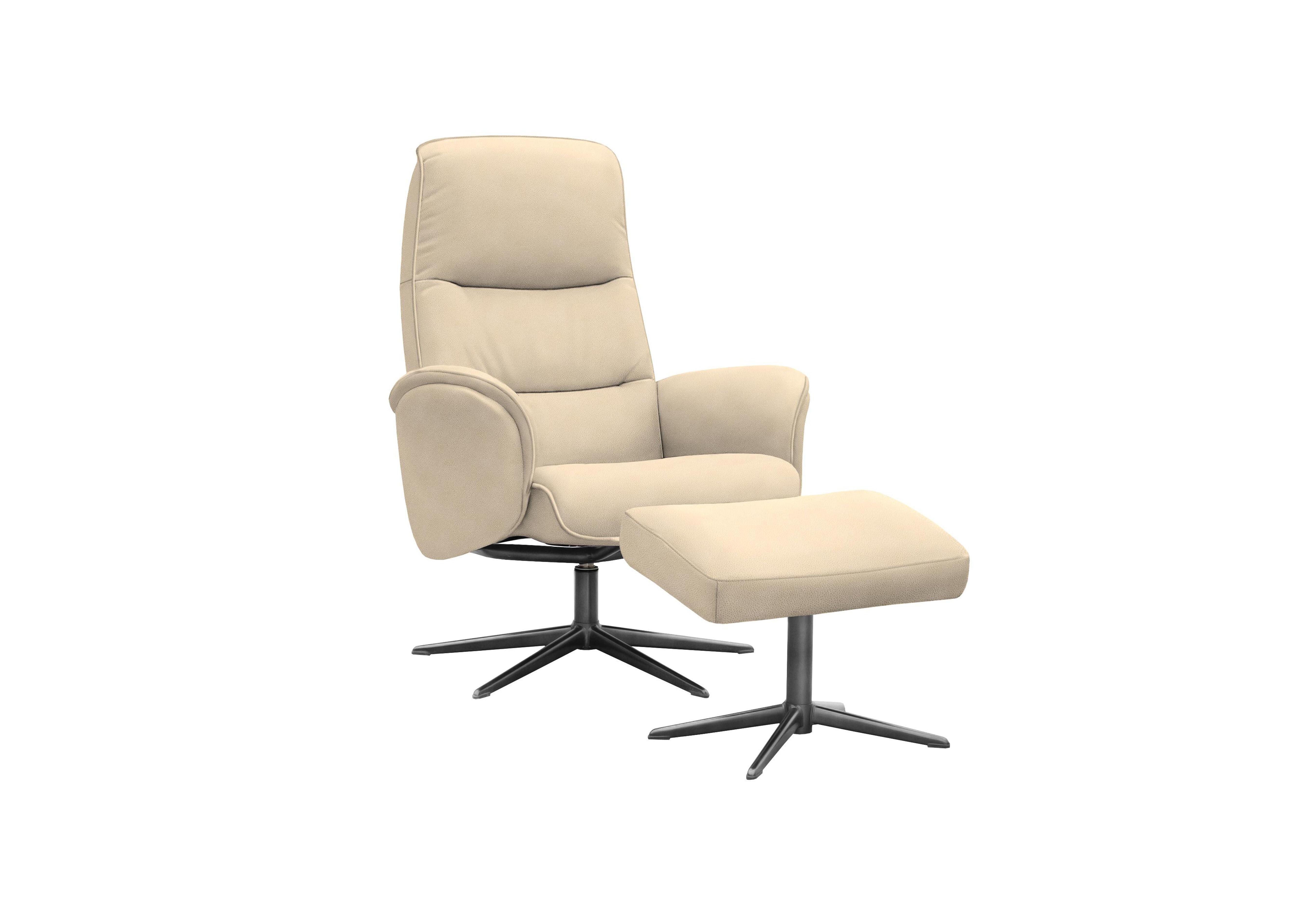 Falum Fabric Swivel Recliner Chair and Footstool with Black Base in A122 Stingray Linen on Furniture Village