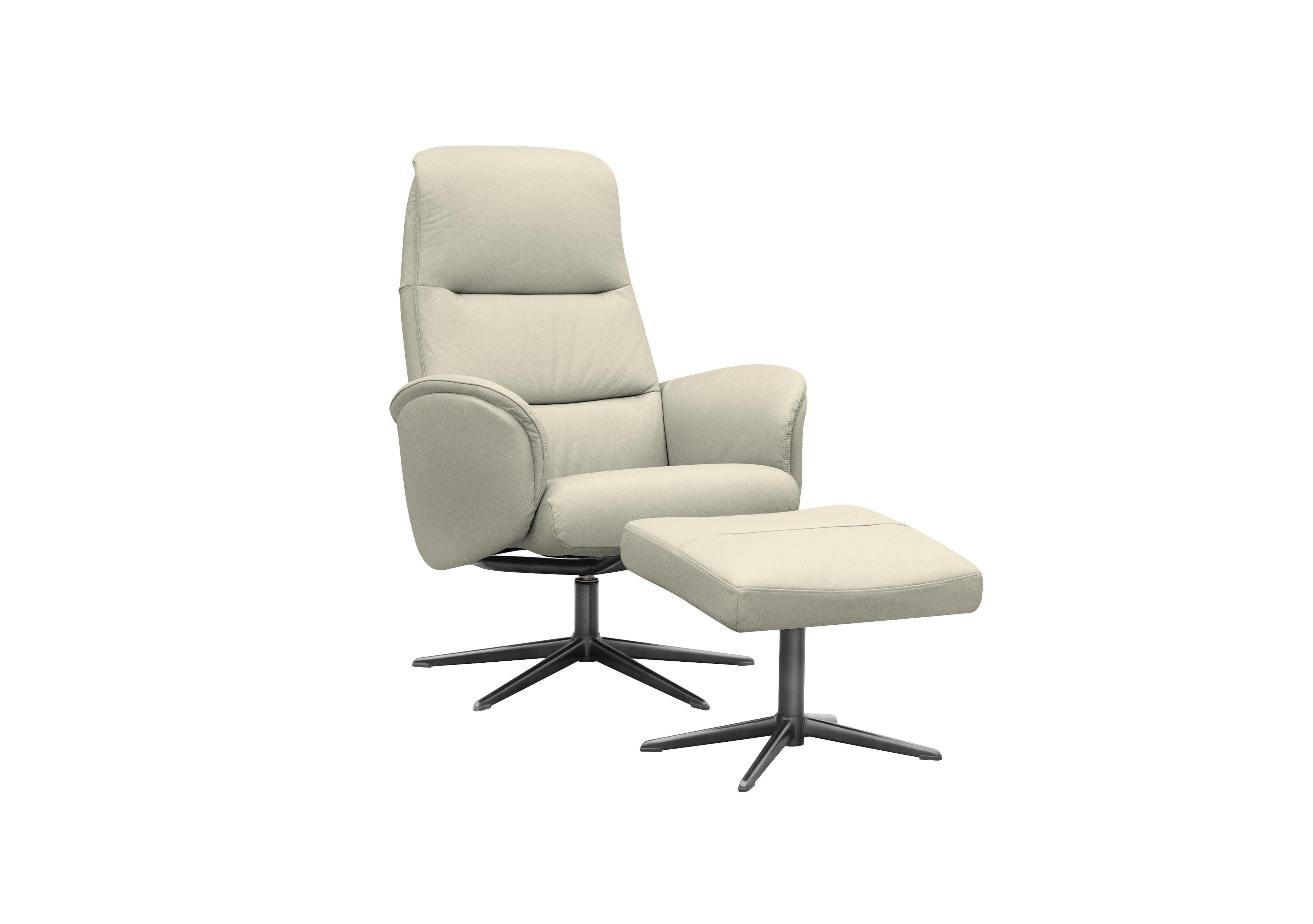Falum Leather Swivel Recliner Chair and Footstool with Black Base in H007 Durham Dove on Furniture Village