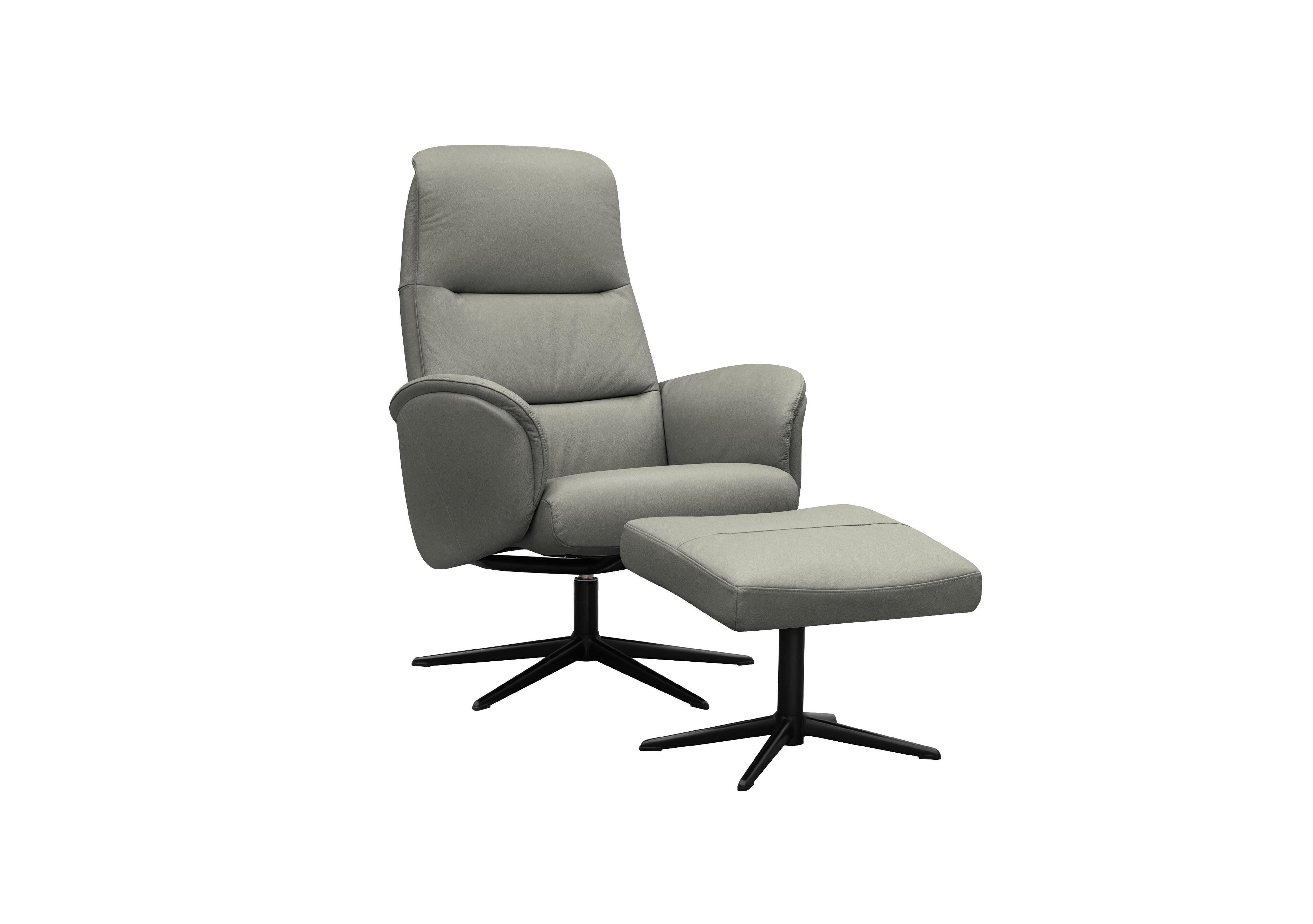 Falum Leather Swivel Recliner Chair and Footstool with Black Base in H008 Durham Steel on Furniture Village