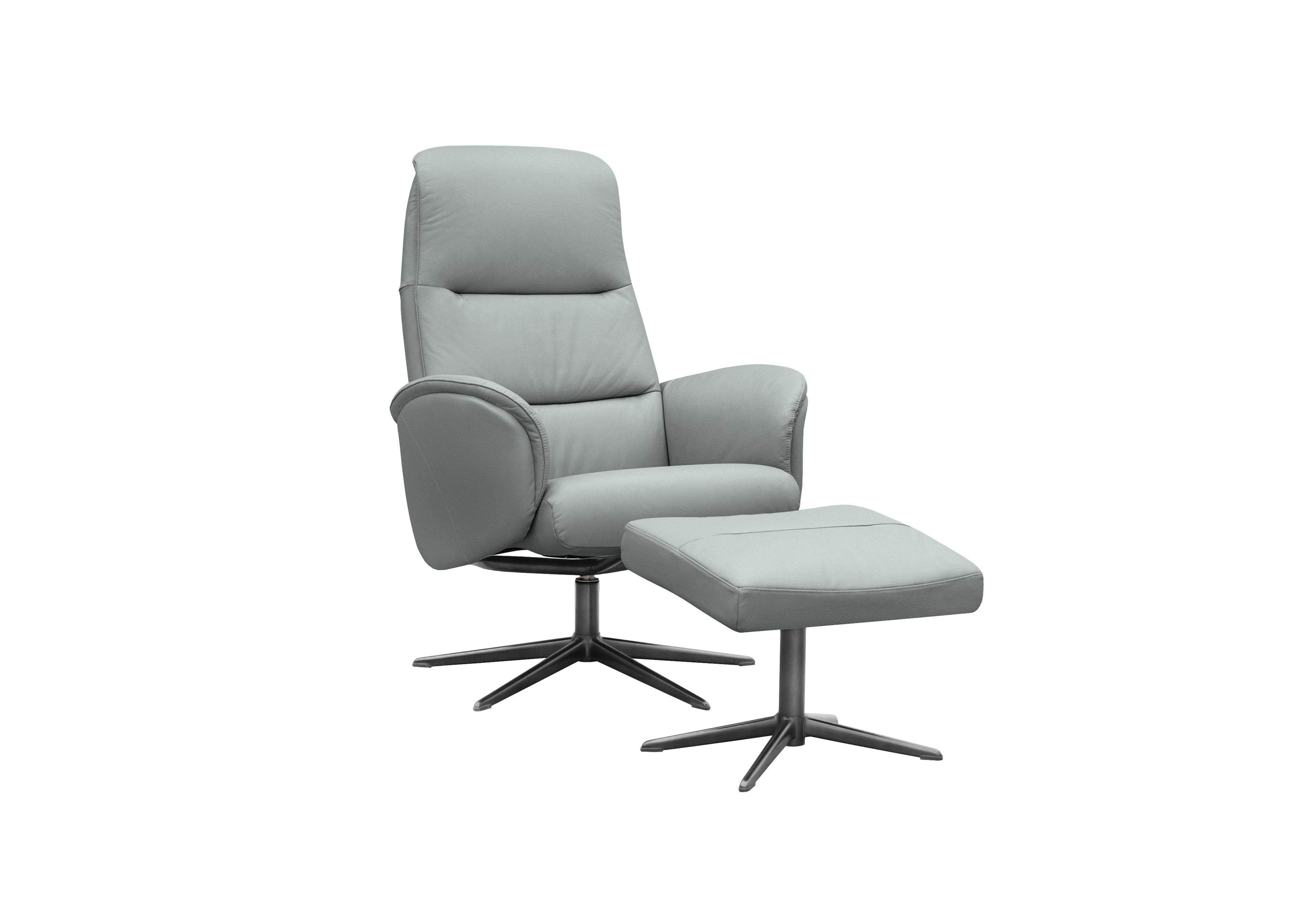 Falum Leather Swivel Recliner Chair and Footstool with Black Base in L842 Cambridge Grey on Furniture Village