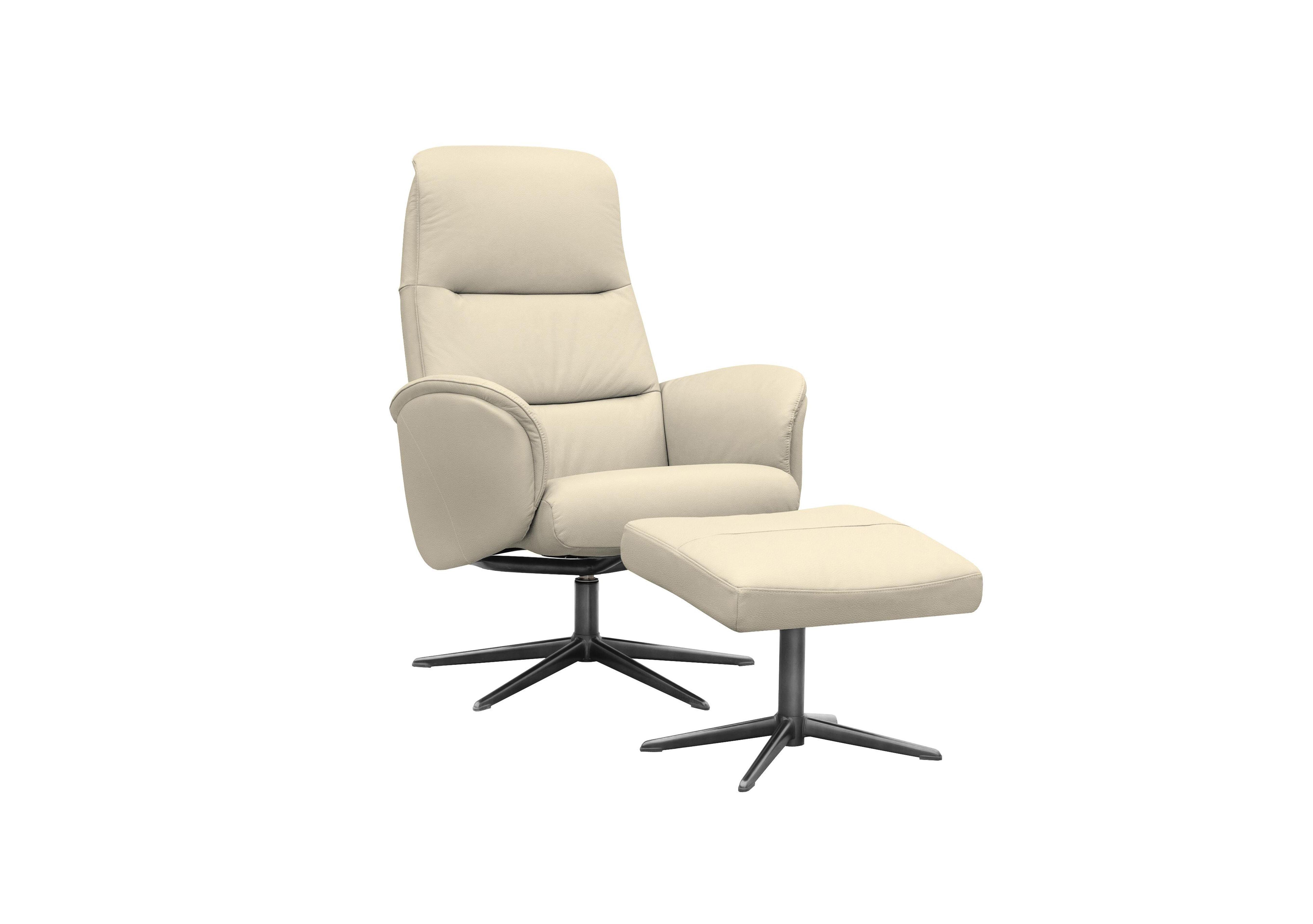 Falum Leather Swivel Recliner Chair and Footstool with Black Base in L843 Cambridge Stone on Furniture Village