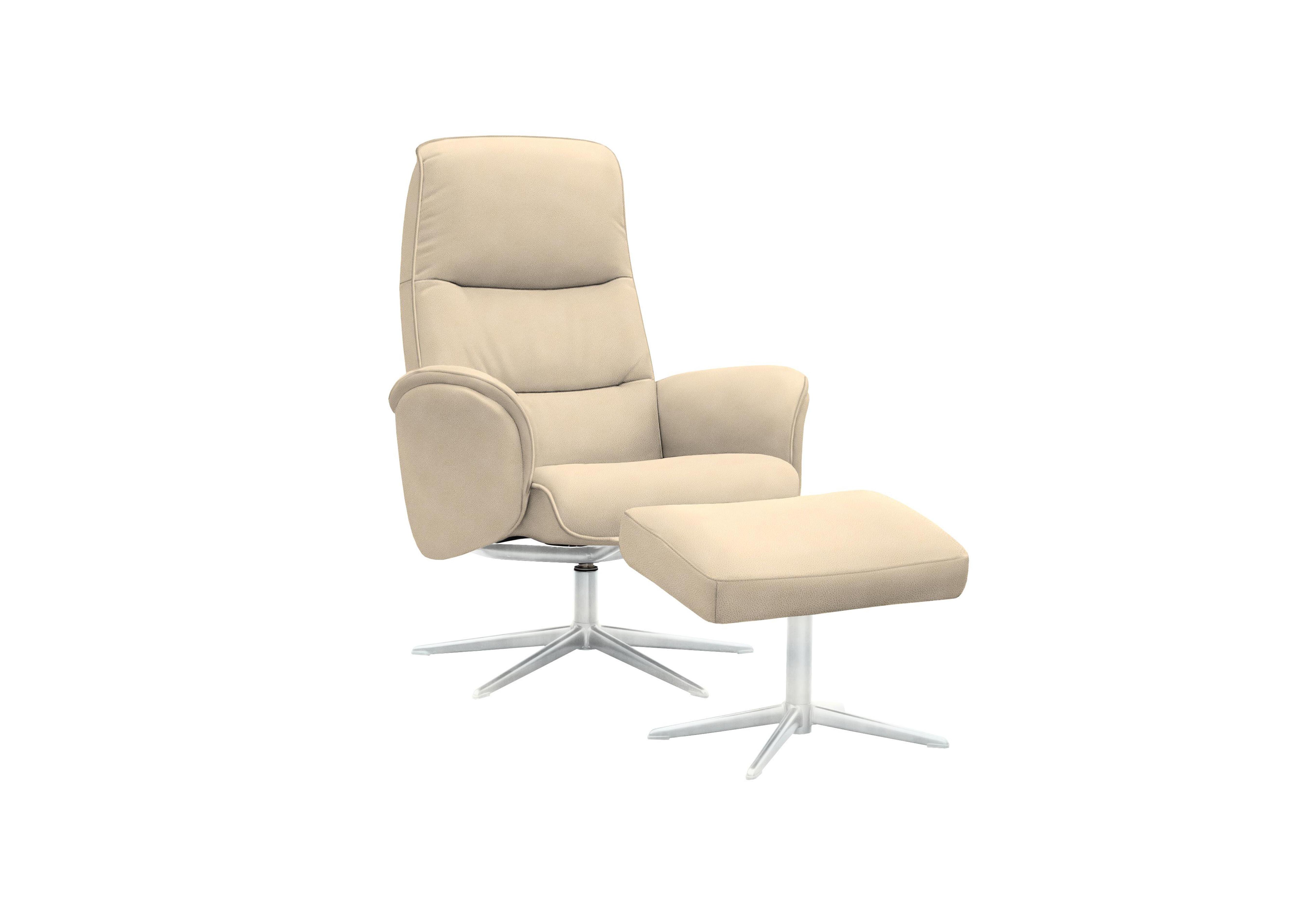 Falum Fabric Swivel Recliner Chair and Footstool with Chrome Base in A122 Stingray Linen on Furniture Village