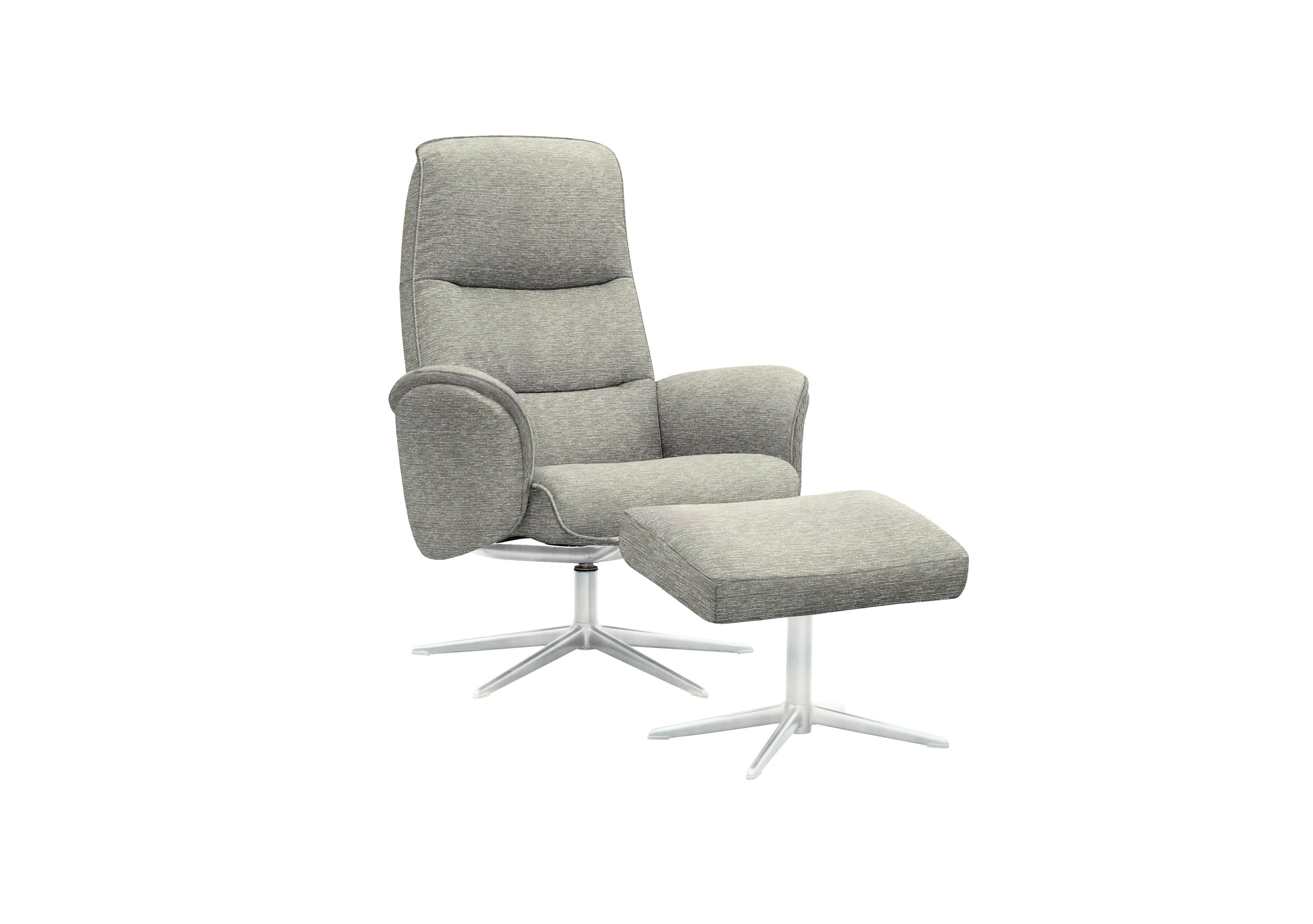 Falum Fabric Swivel Recliner Chair and Footstool with Chrome Base in B076 Mirage Powder on Furniture Village