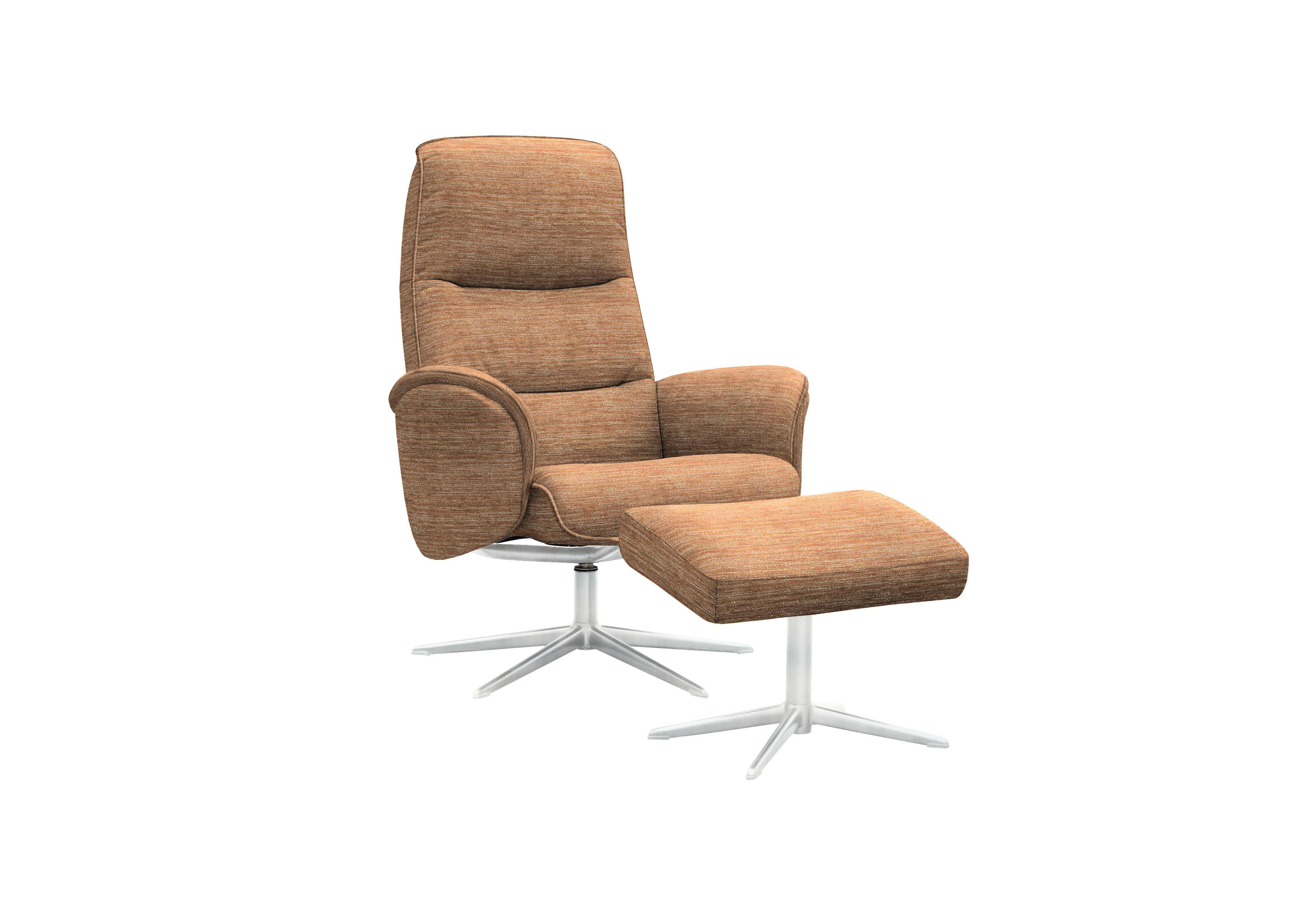Falum Fabric Swivel Recliner Chair and Footstool with Chrome Base in B908 Victoria Ginger on Furniture Village