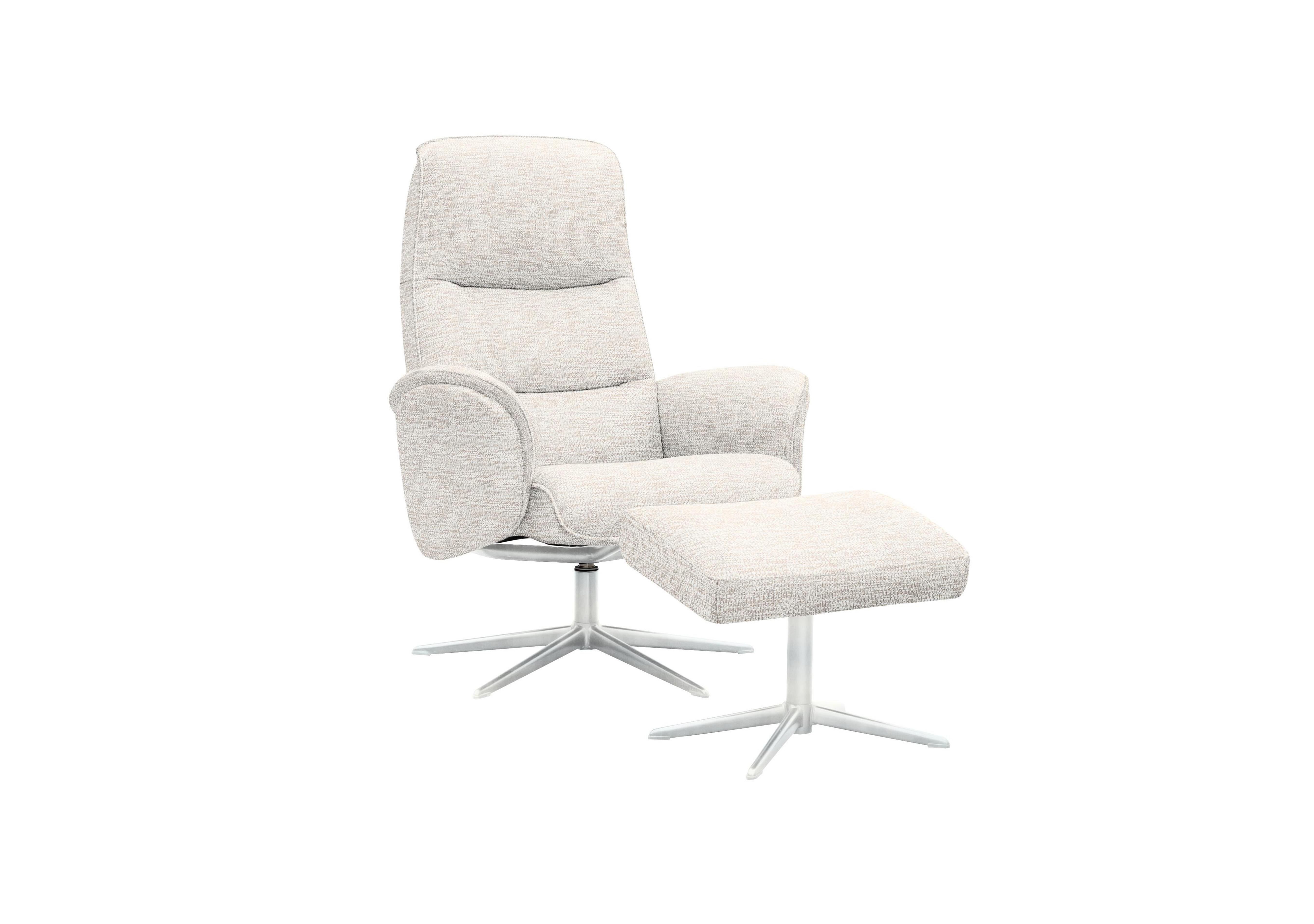 Falum Fabric Swivel Recliner Chair and Footstool with Chrome Base in C931 Rush Cream on Furniture Village