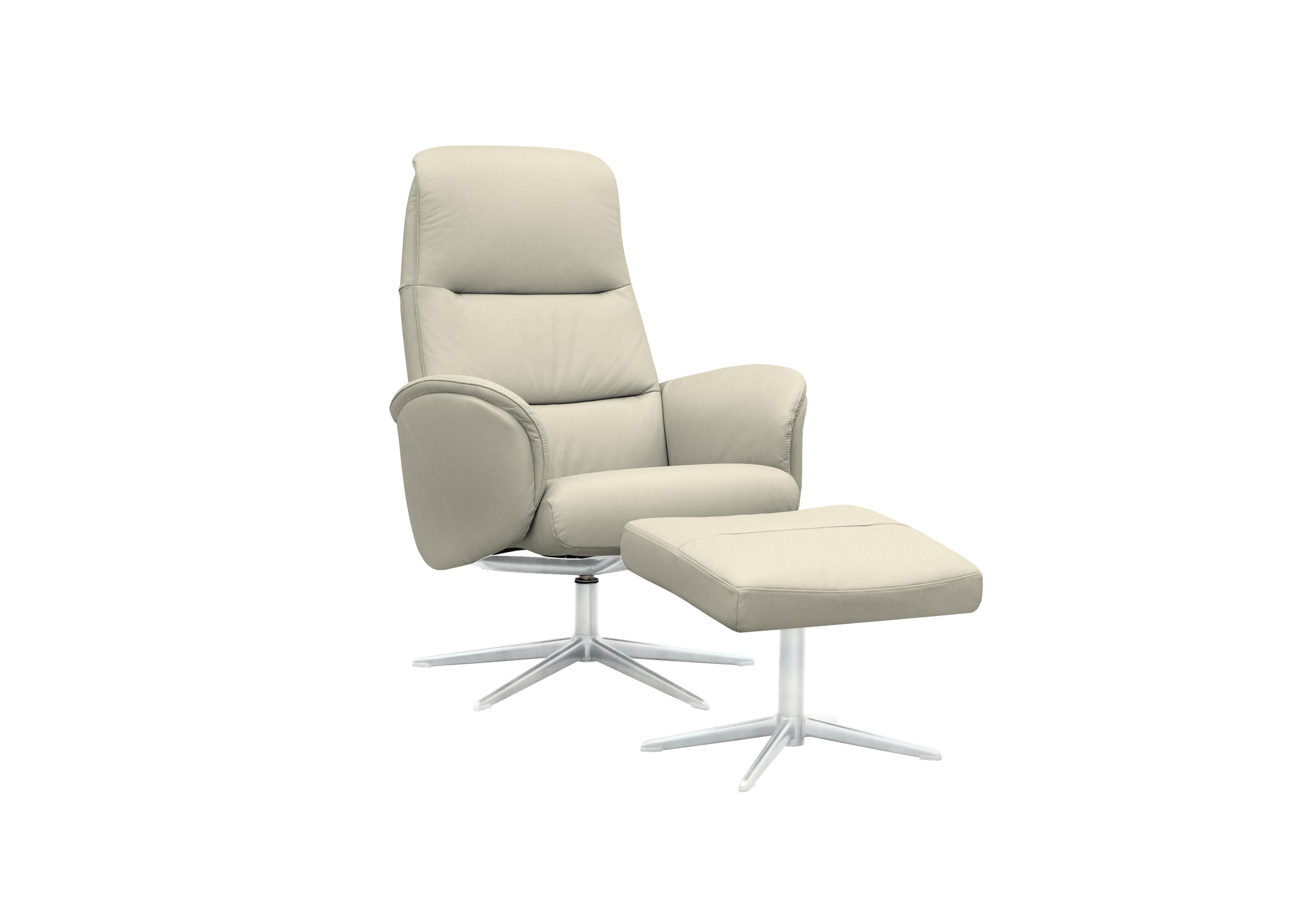 Falum Leather Swivel Recliner Chair and Footstool with Chrome Base in H007 Durham Dove on Furniture Village