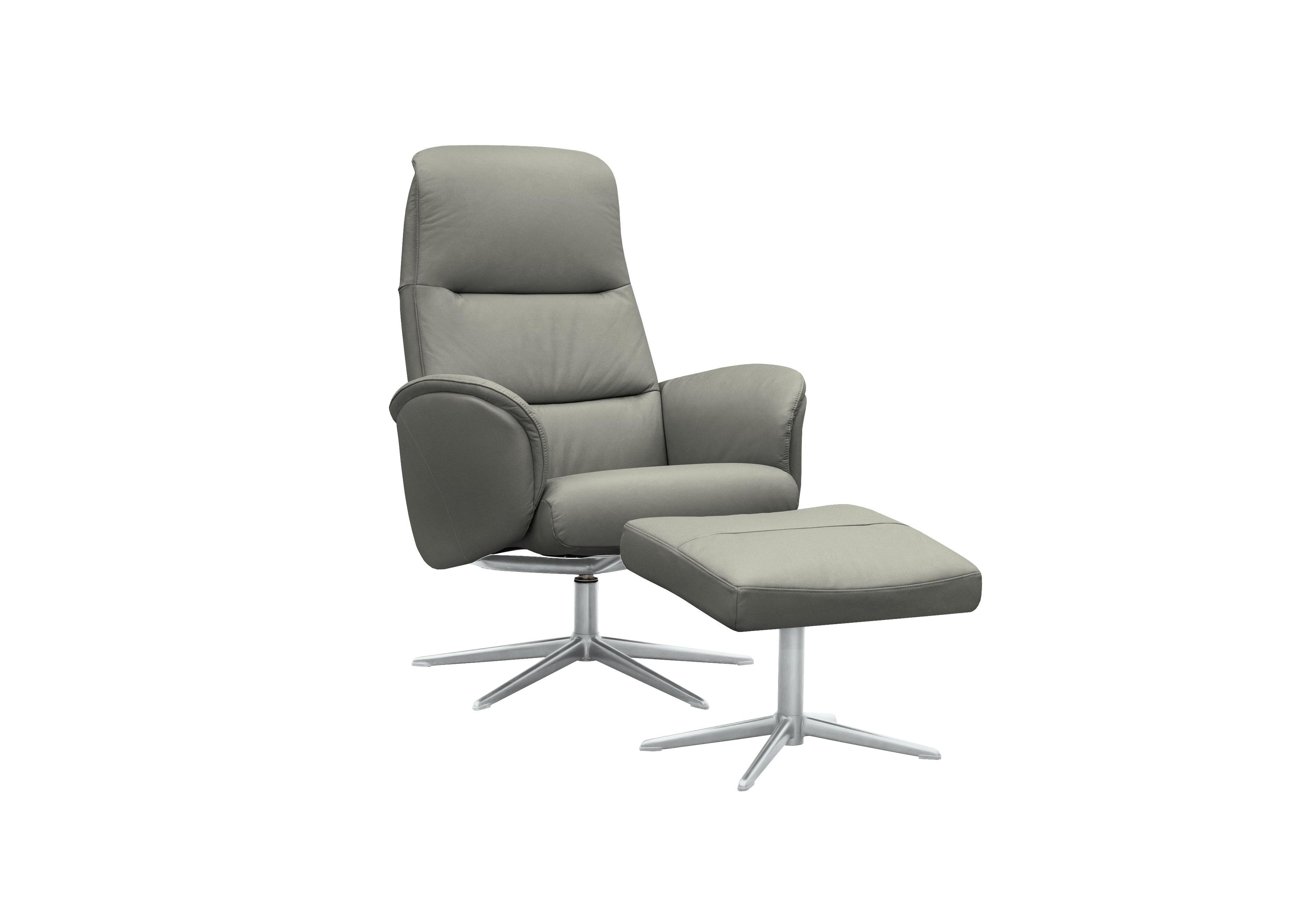 Falum Leather Swivel Recliner Chair and Footstool with Chrome Base in H008 Durham Steel on Furniture Village