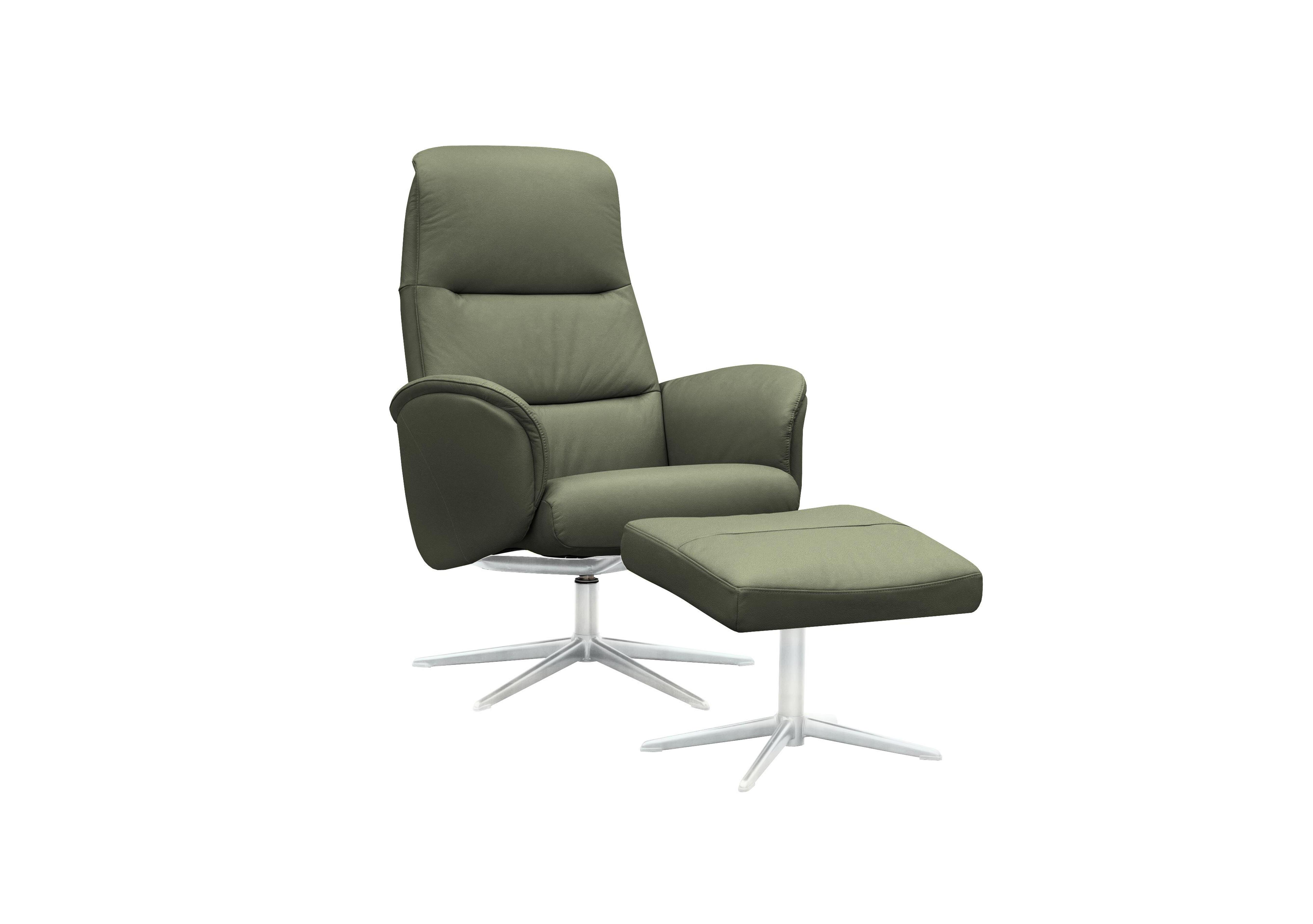 Falum Leather Swivel Recliner Chair and Footstool with Chrome Base in H012 Durham Olive on Furniture Village
