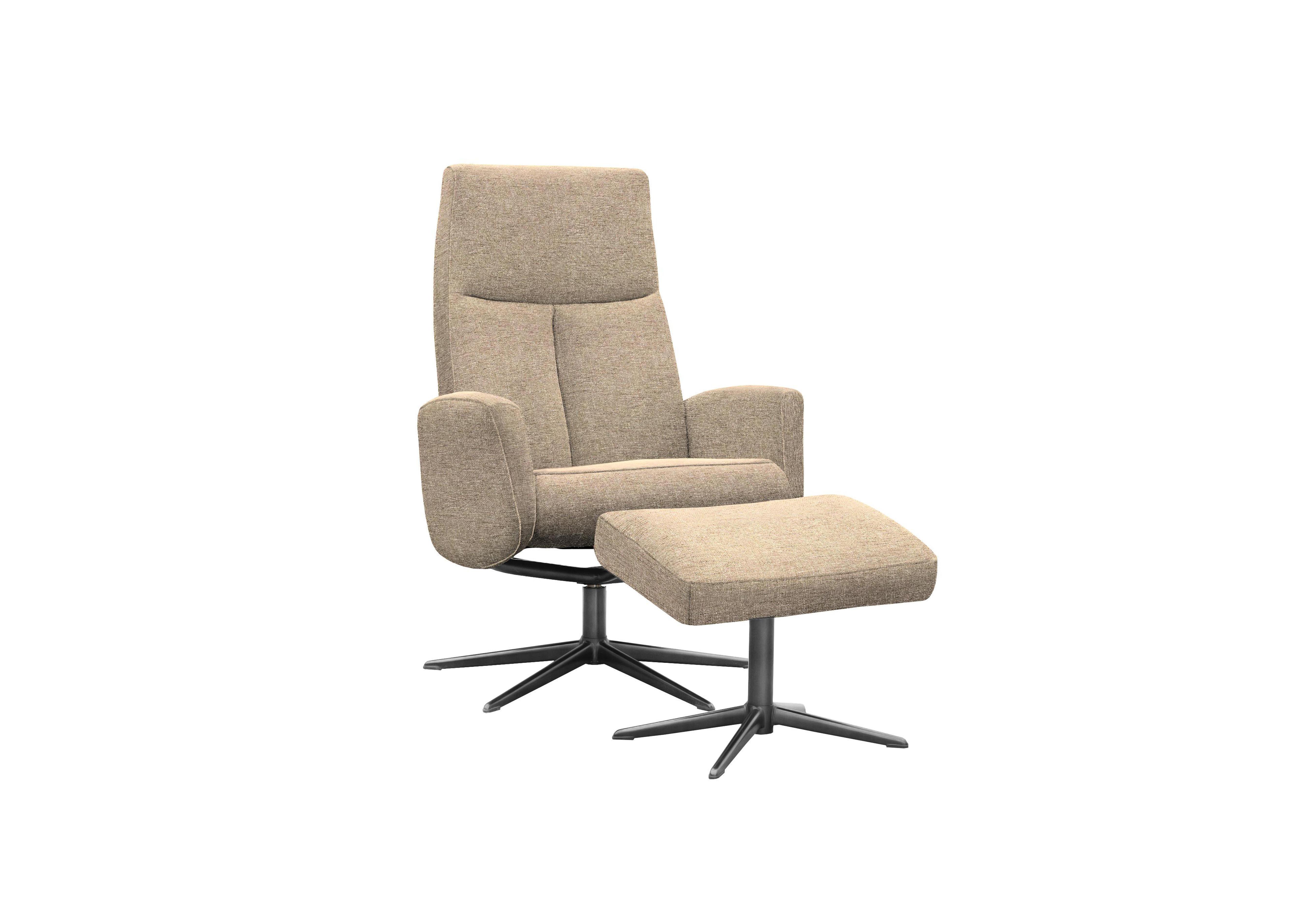 Vaasa Fabric Swivel Recliner Chair and Footstool with Black Base in A022 Dapple Sparrow on Furniture Village