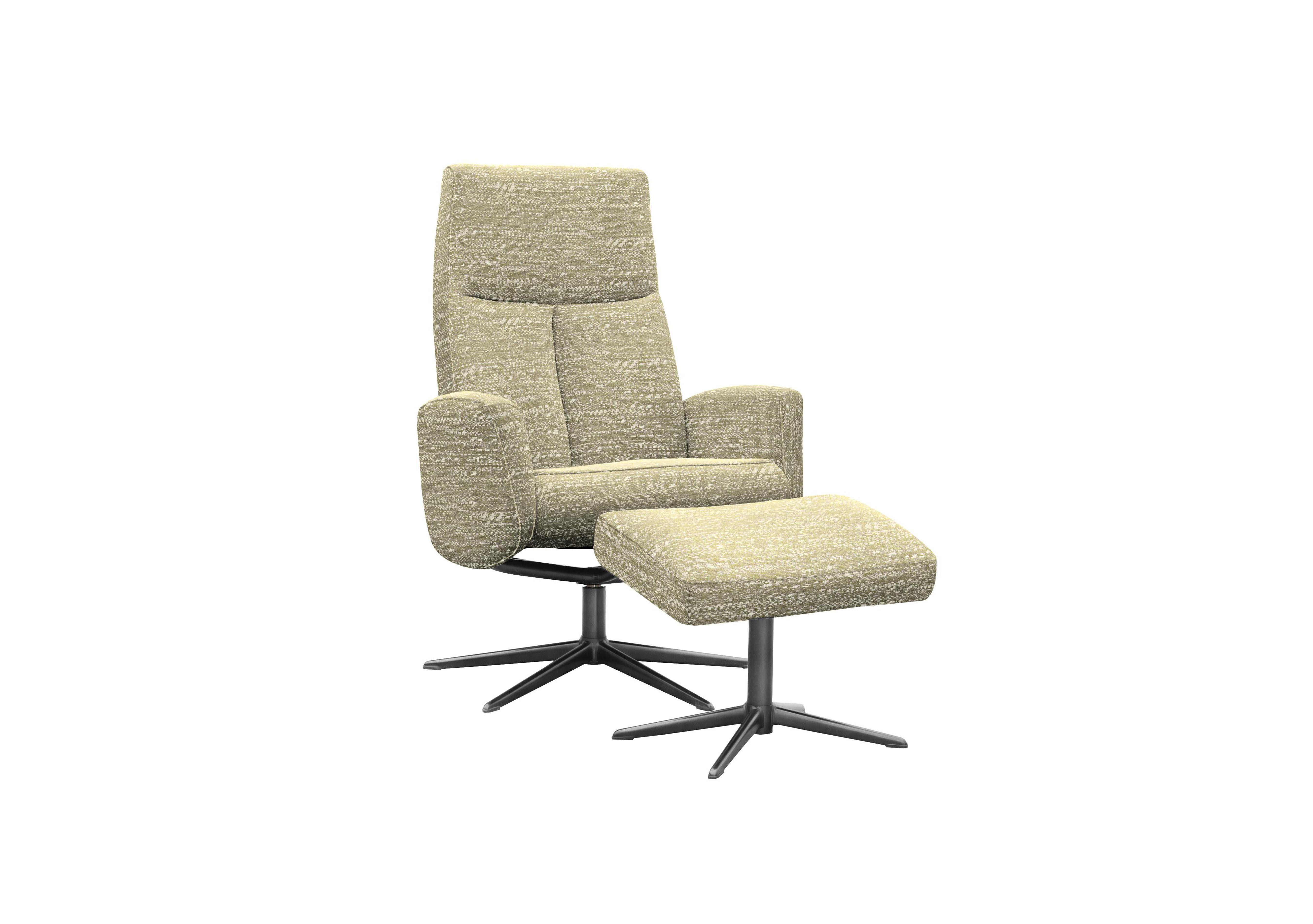 Vaasa Fabric Swivel Recliner Chair and Footstool with Black Base in A048 Maddox Sea Breeze on Furniture Village