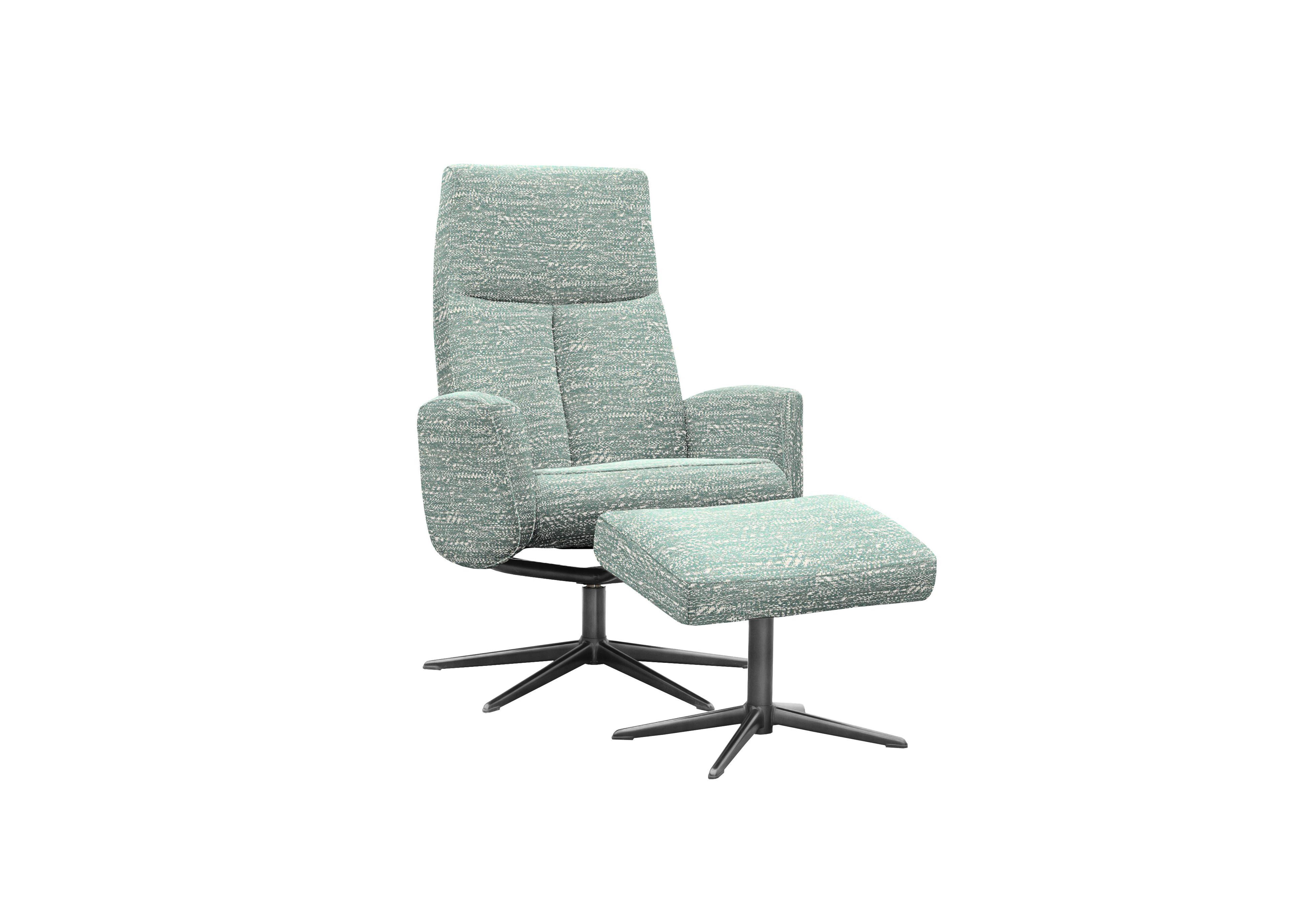 Vaasa Fabric Swivel Recliner Chair and Footstool with Black Base in A049 Maddox Olive on Furniture Village