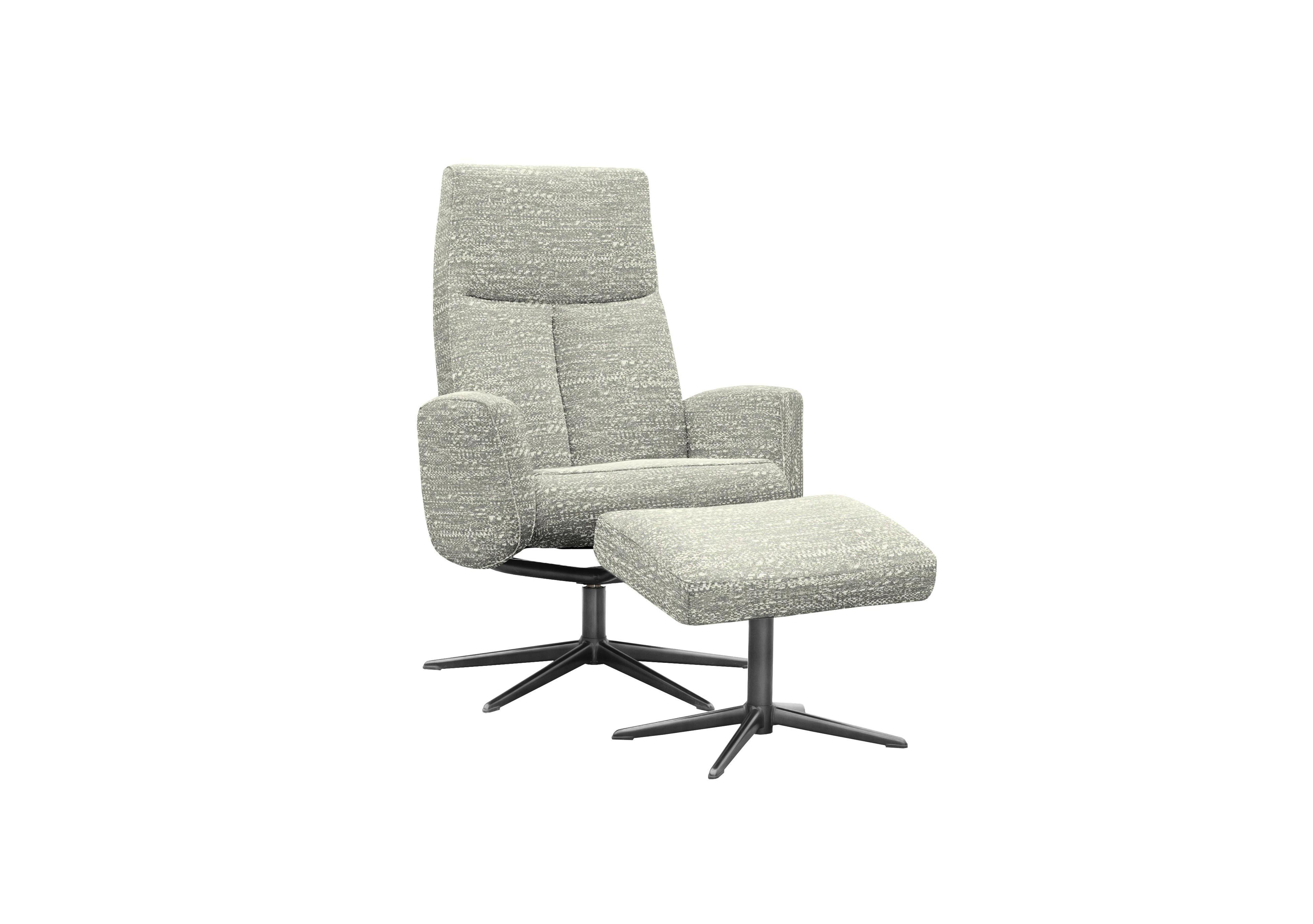 Vaasa Fabric Swivel Recliner Chair and Footstool with Black Base in A052 Maddox Smoke on Furniture Village