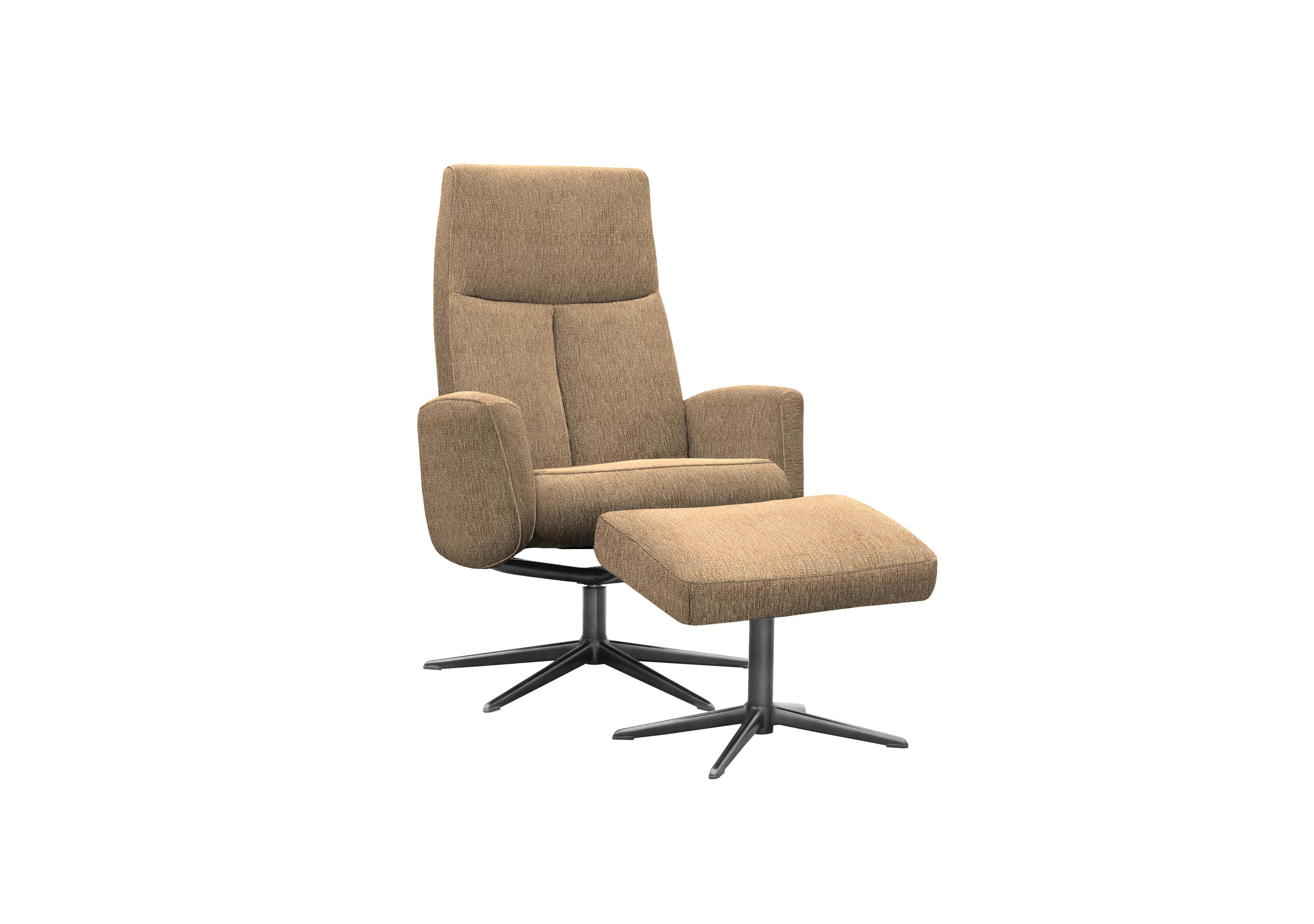 Vaasa Fabric Swivel Recliner Chair and Footstool with Black Base in A070 Boucle Cocoa on Furniture Village