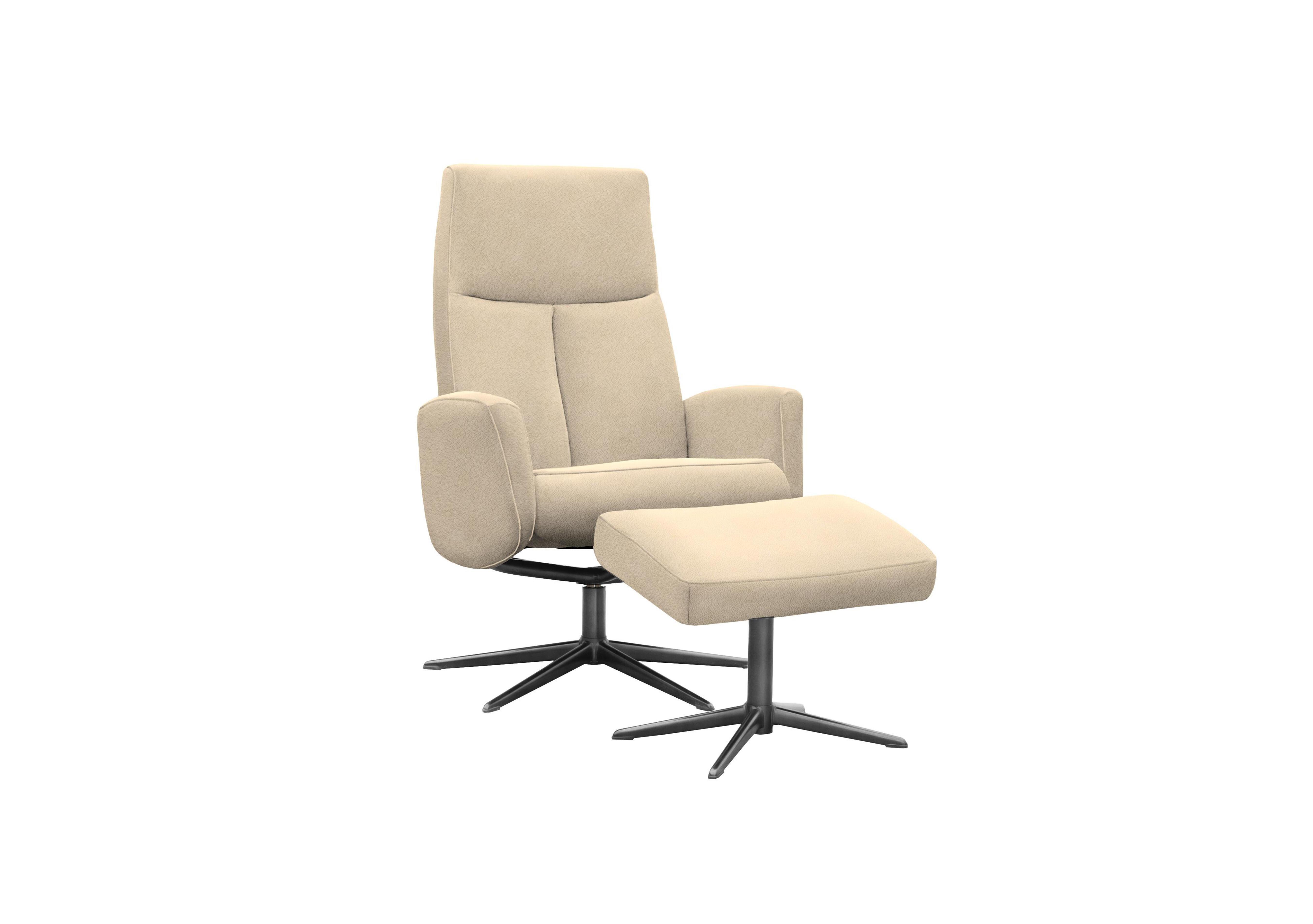 Vaasa Fabric Swivel Recliner Chair and Footstool with Black Base in A122 Stingray Linen on Furniture Village
