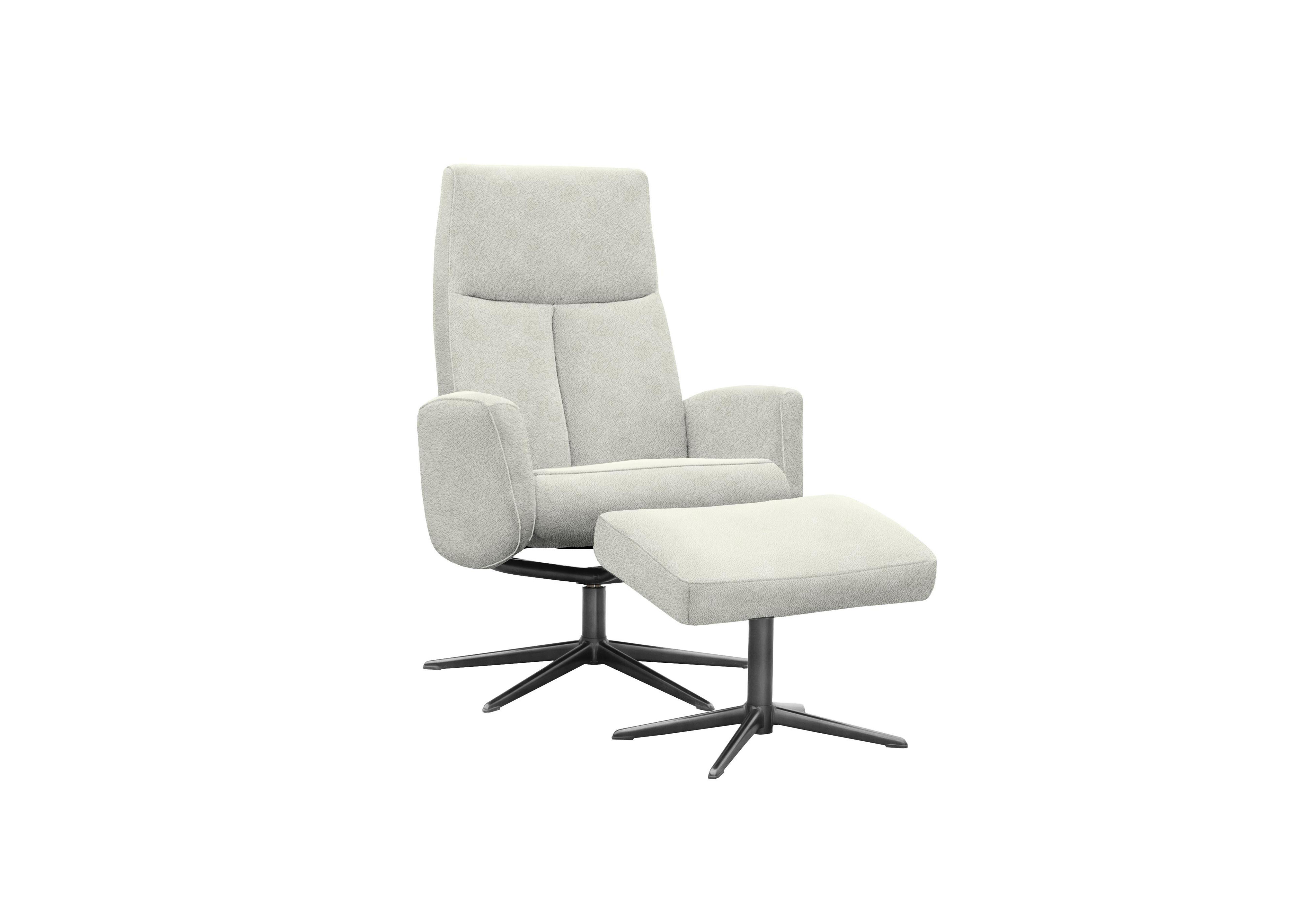 Vaasa Fabric Swivel Recliner Chair and Footstool with Black Base in A123 Stingray Platinum on Furniture Village