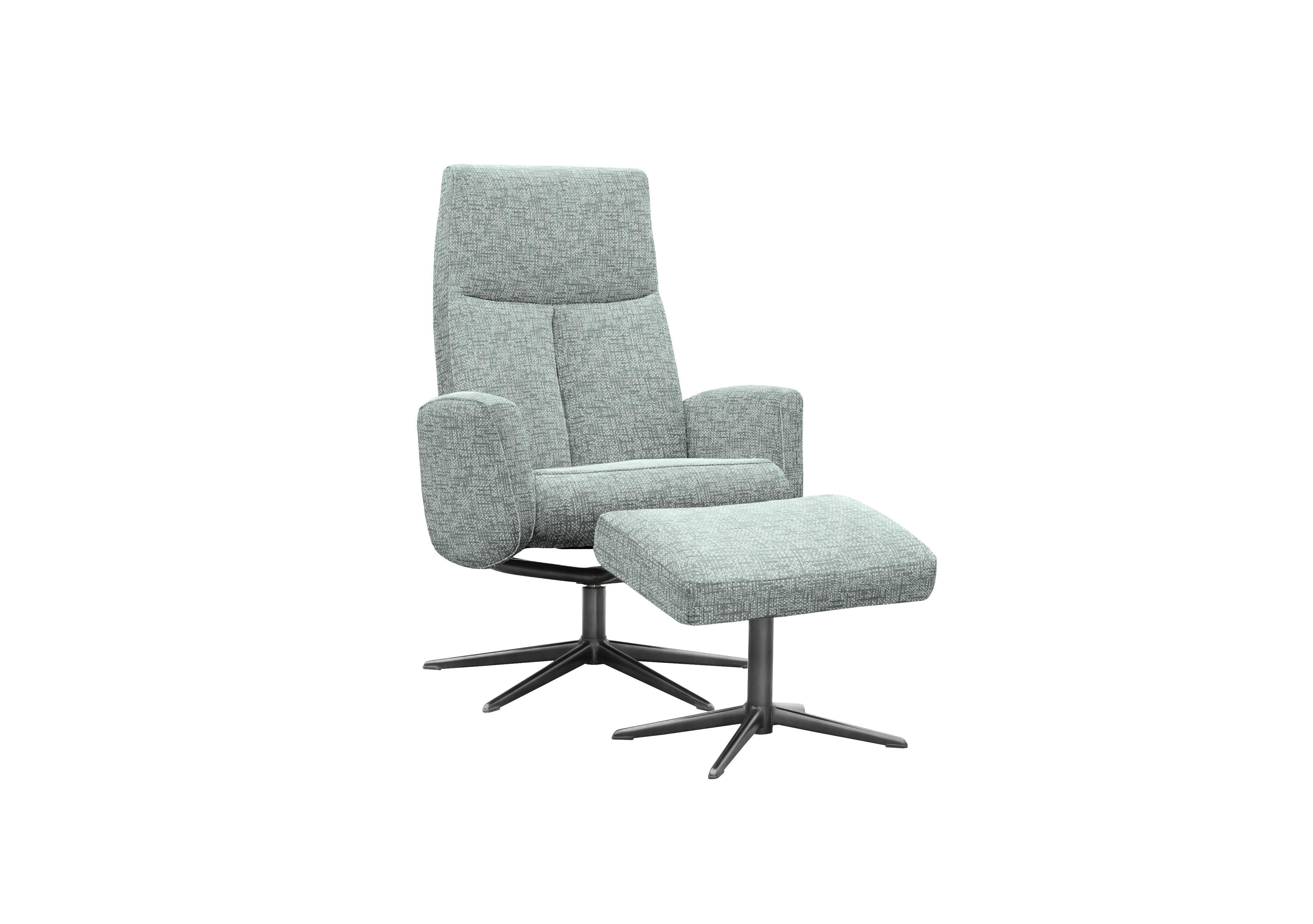 Vaasa Fabric Swivel Recliner Chair and Footstool with Black Base in B030 Remco Light Grey on Furniture Village