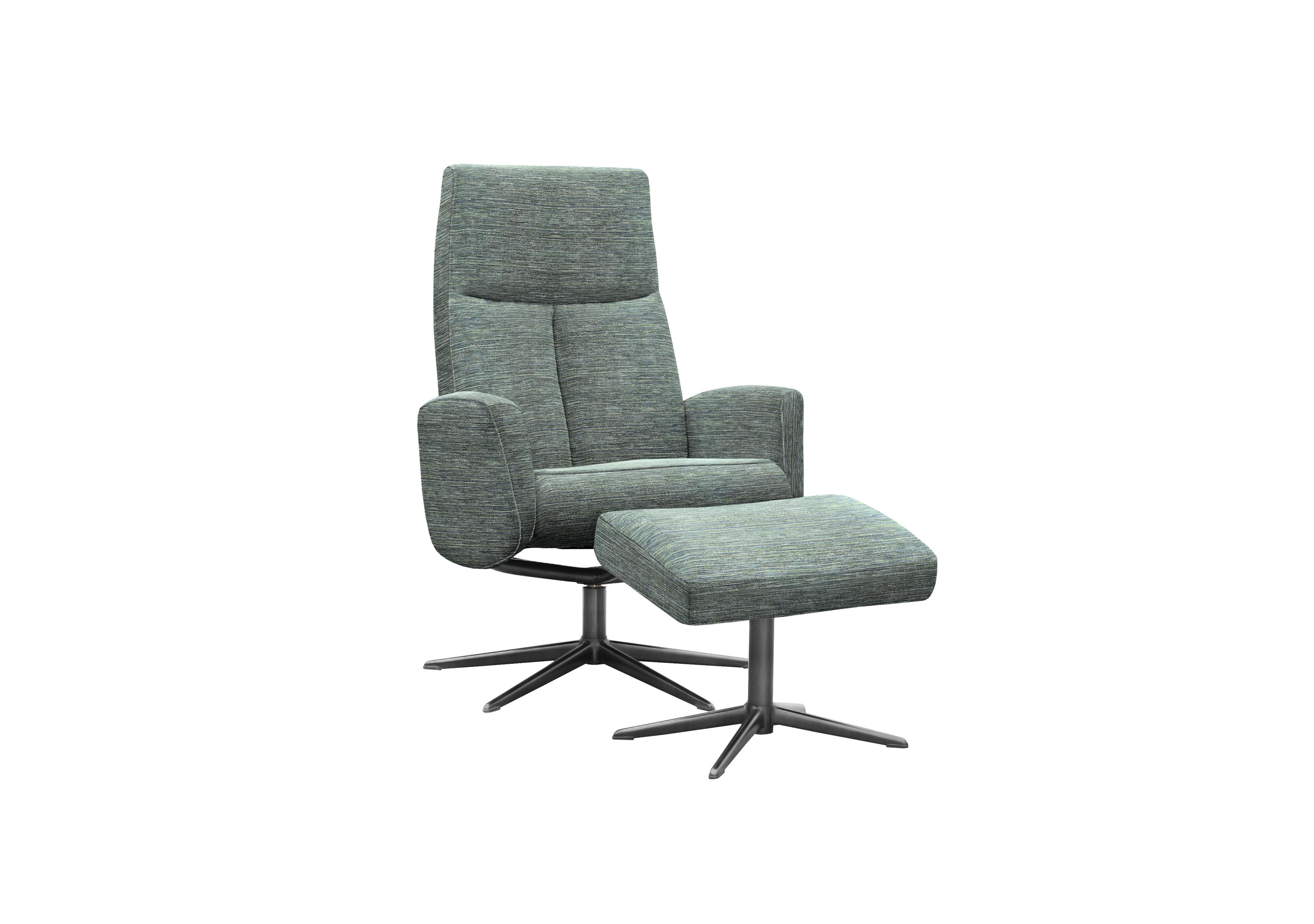 Vaasa Fabric Swivel Recliner Chair and Footstool with Black Base in B925 Waffle Marine on Furniture Village