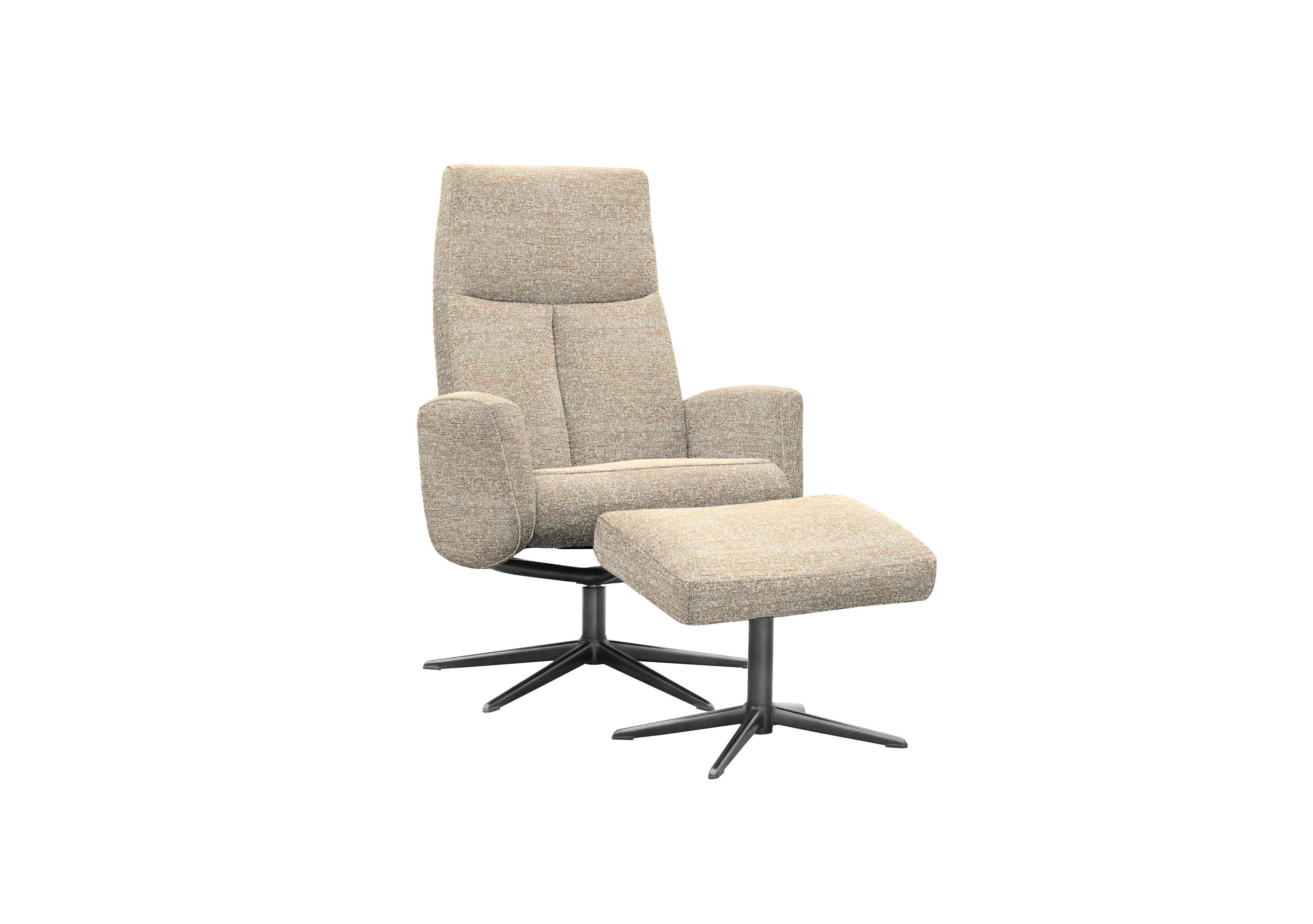 Vaasa Fabric Swivel Recliner Chair and Footstool with Black Base in C030 Kampala Beige on Furniture Village
