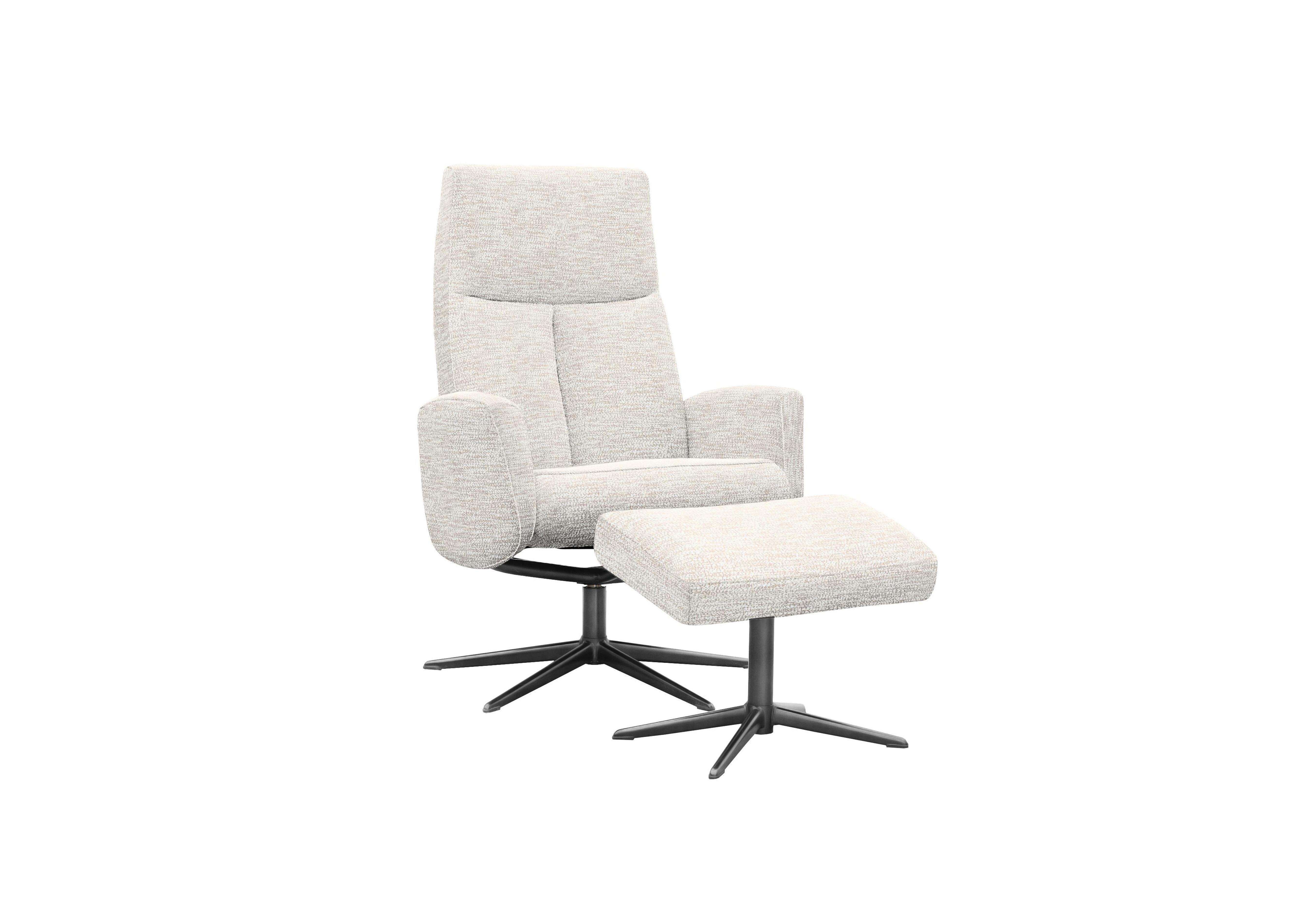 Vaasa Fabric Swivel Recliner Chair and Footstool with Black Base in C931 Rush Cream on Furniture Village