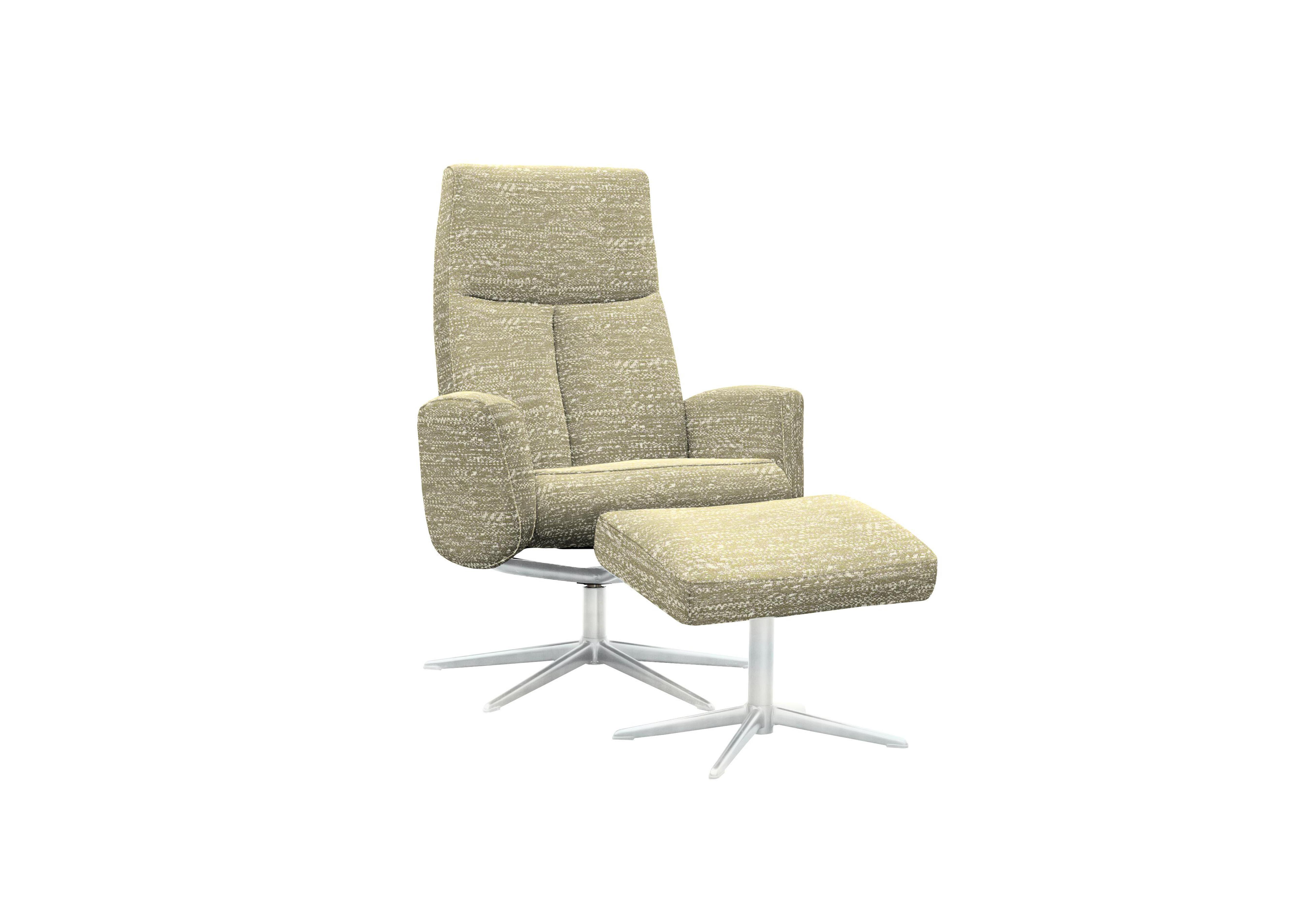 Vaasa Fabric Swivel Recliner Chair and Footstool with Chrome Base in A048 Maddox Sea Breeze on Furniture Village
