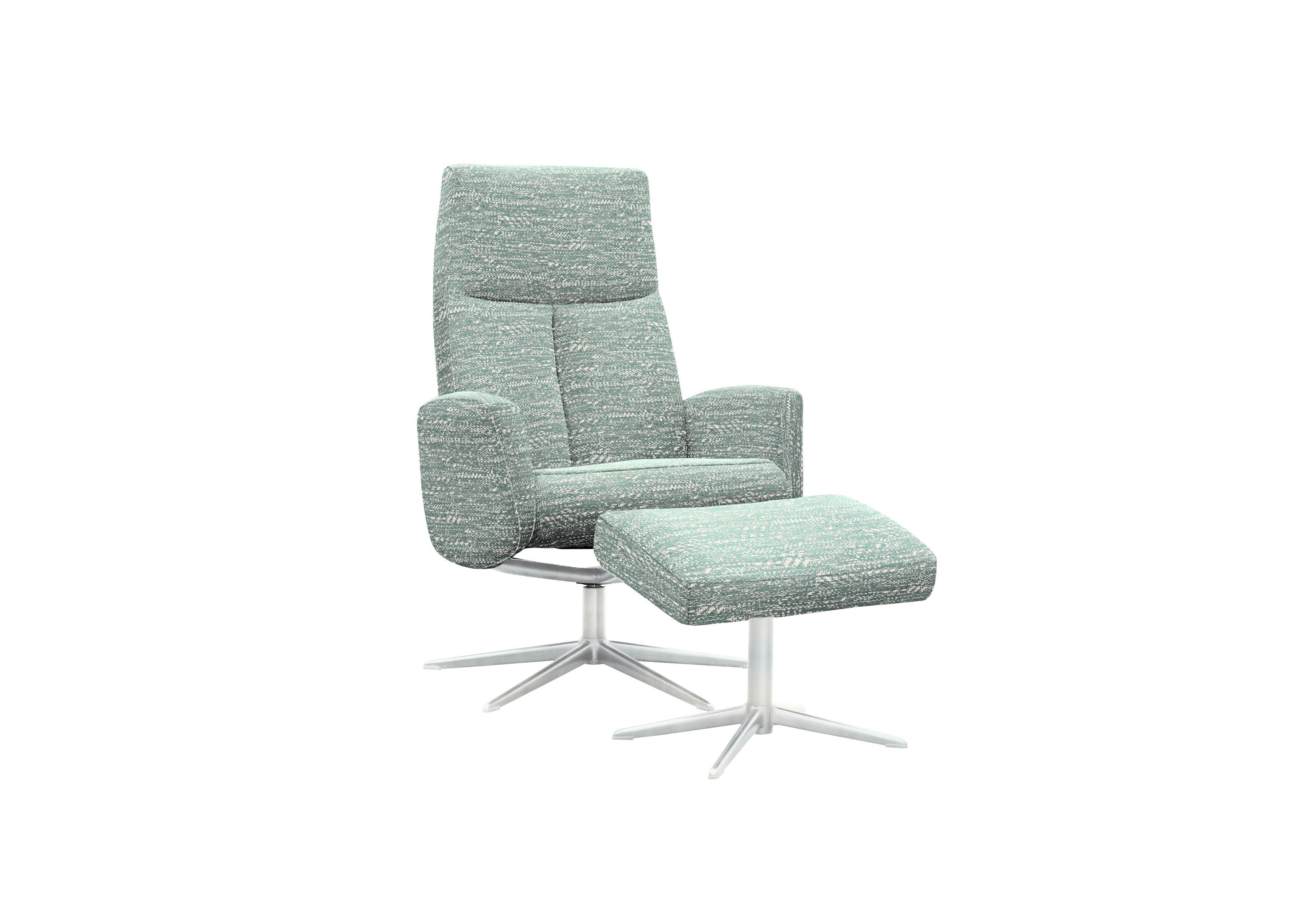 Vaasa Fabric Swivel Recliner Chair and Footstool with Chrome Base in A049 Maddox Olive on Furniture Village