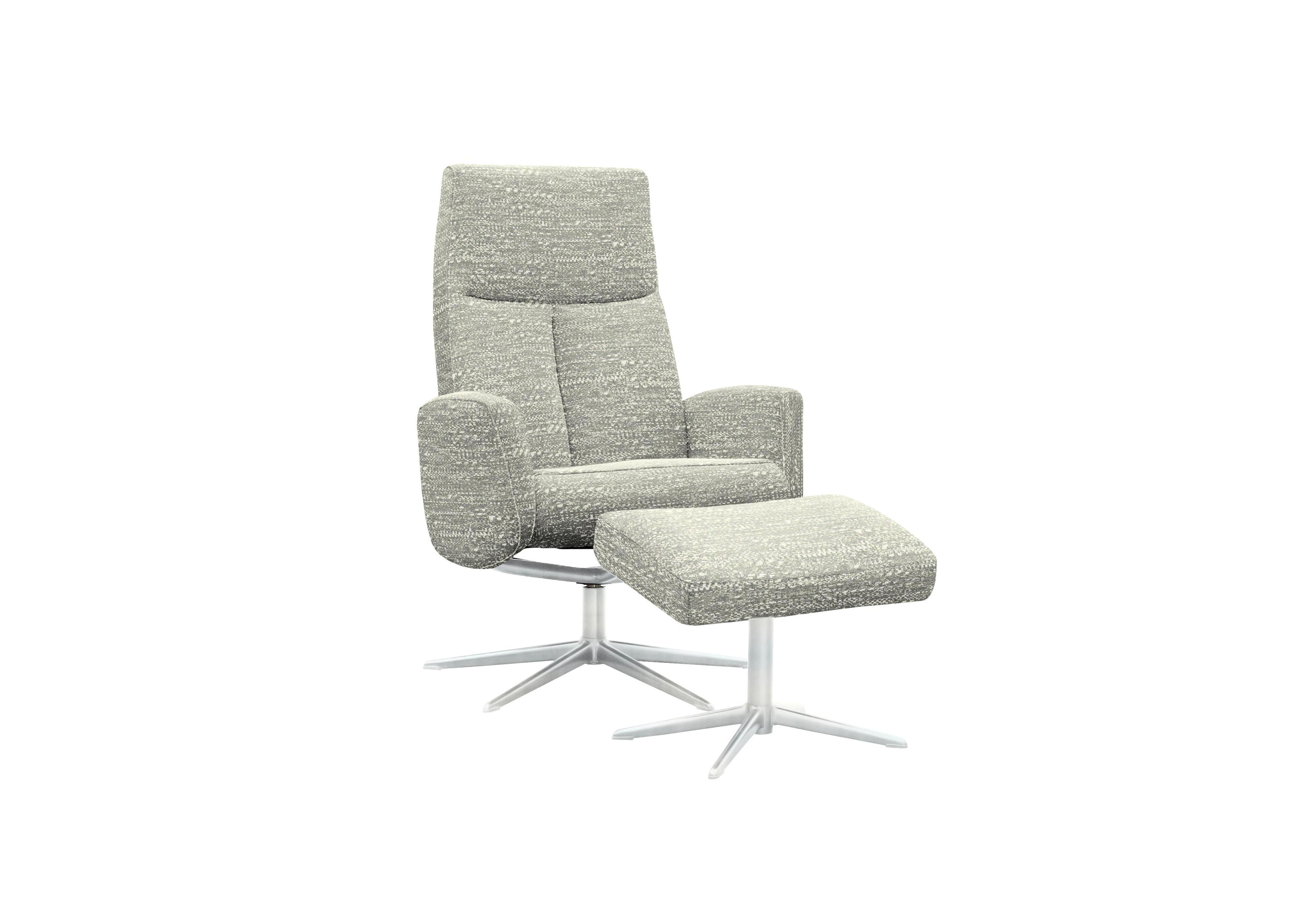 Vaasa Fabric Swivel Recliner Chair and Footstool with Chrome Base in A052 Maddox Smoke on Furniture Village