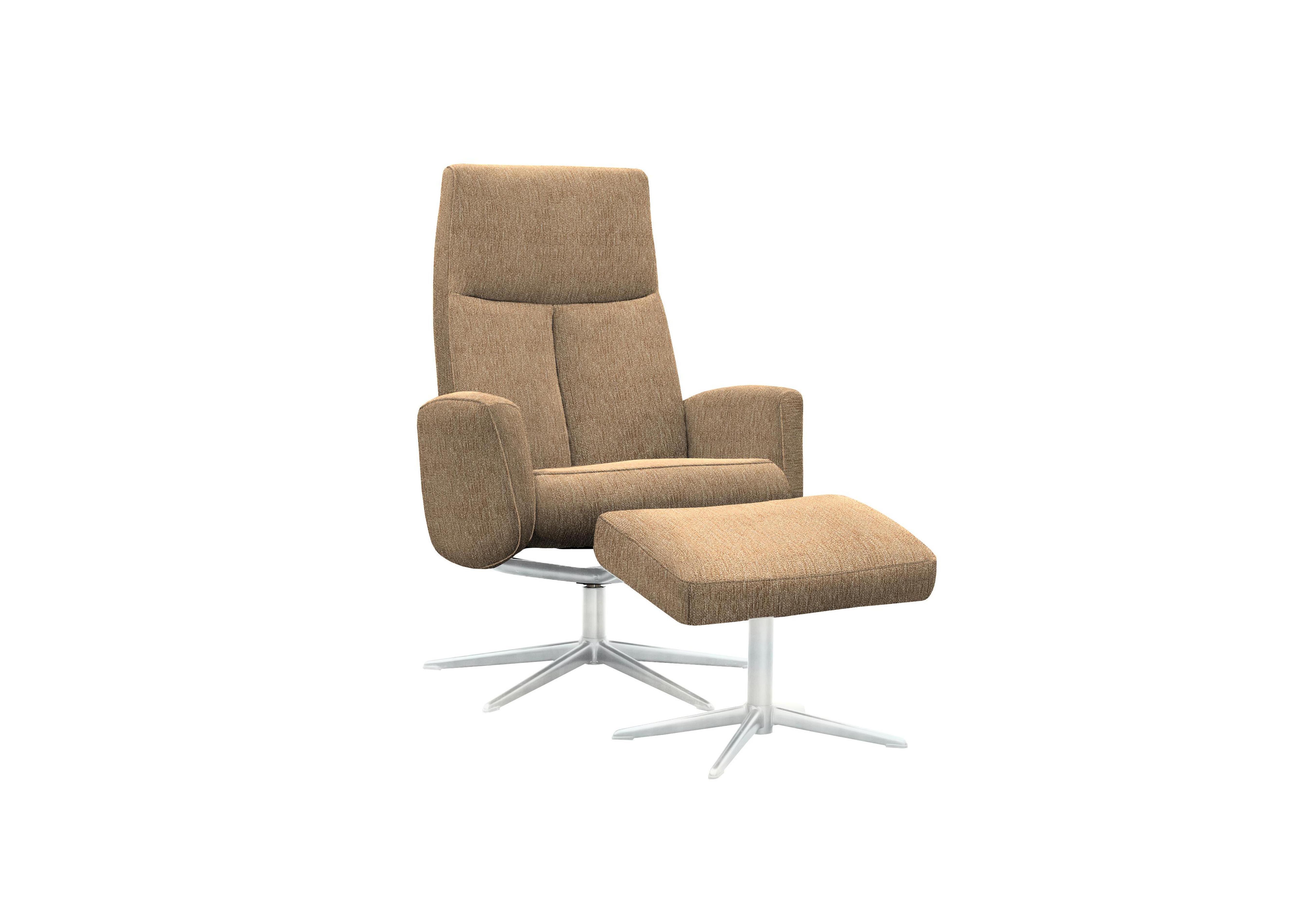 Vaasa Fabric Swivel Recliner Chair and Footstool with Chrome Base in A070 Boucle Cocoa on Furniture Village