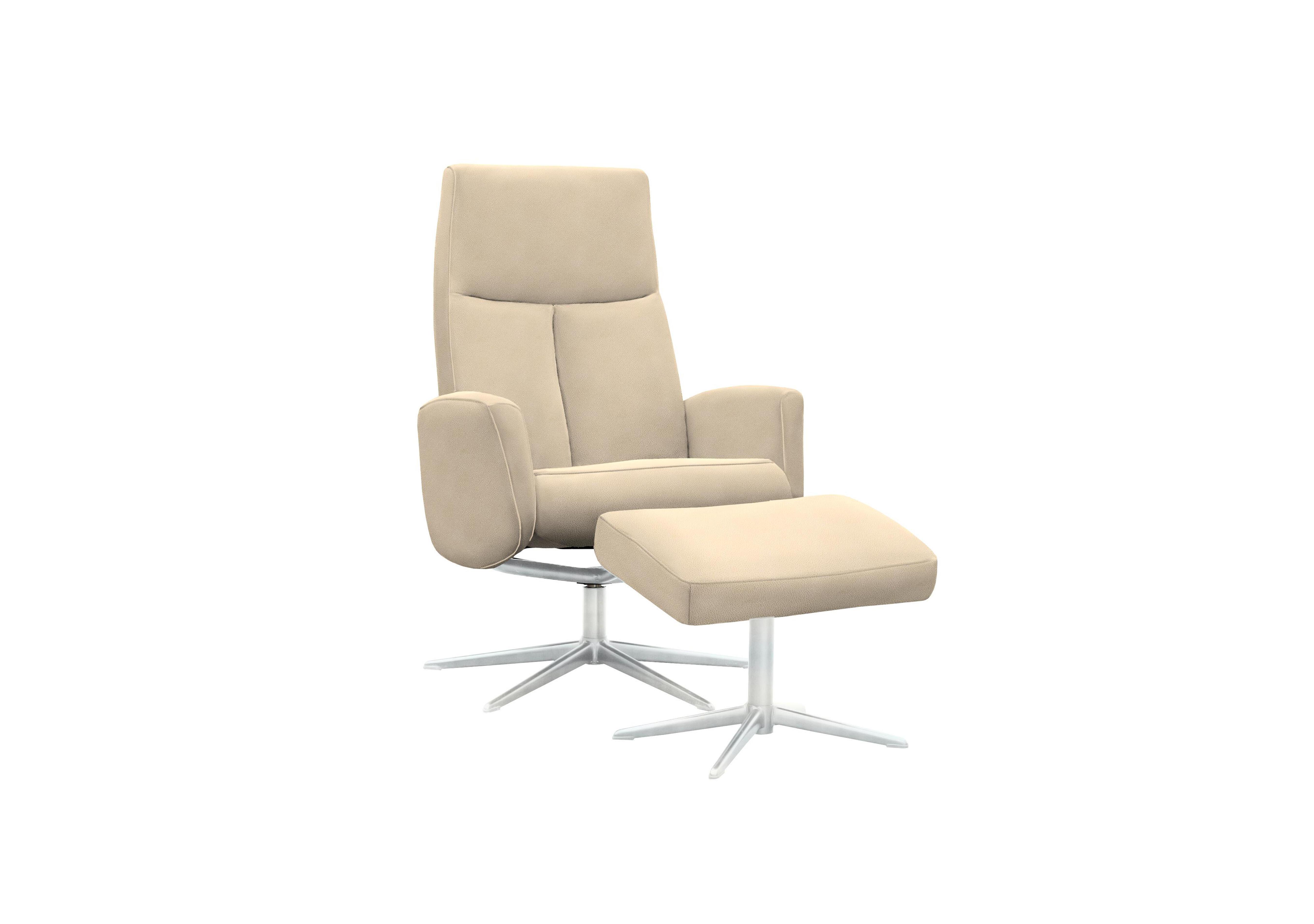 Vaasa Fabric Swivel Recliner Chair and Footstool with Chrome Base in A122 Stingray Linen on Furniture Village