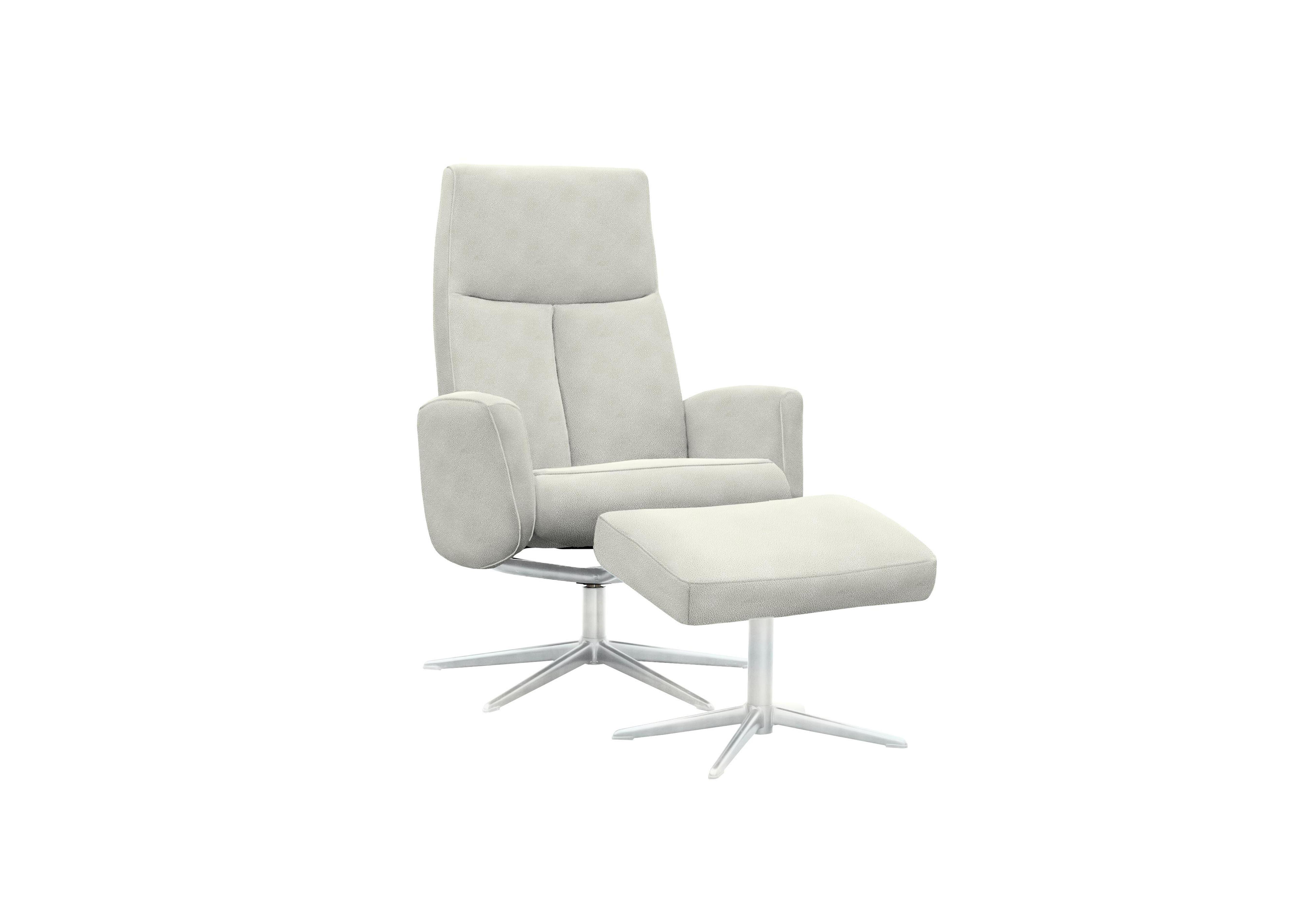 Vaasa Fabric Swivel Recliner Chair and Footstool with Chrome Base in A123 Stingray Platinum on Furniture Village