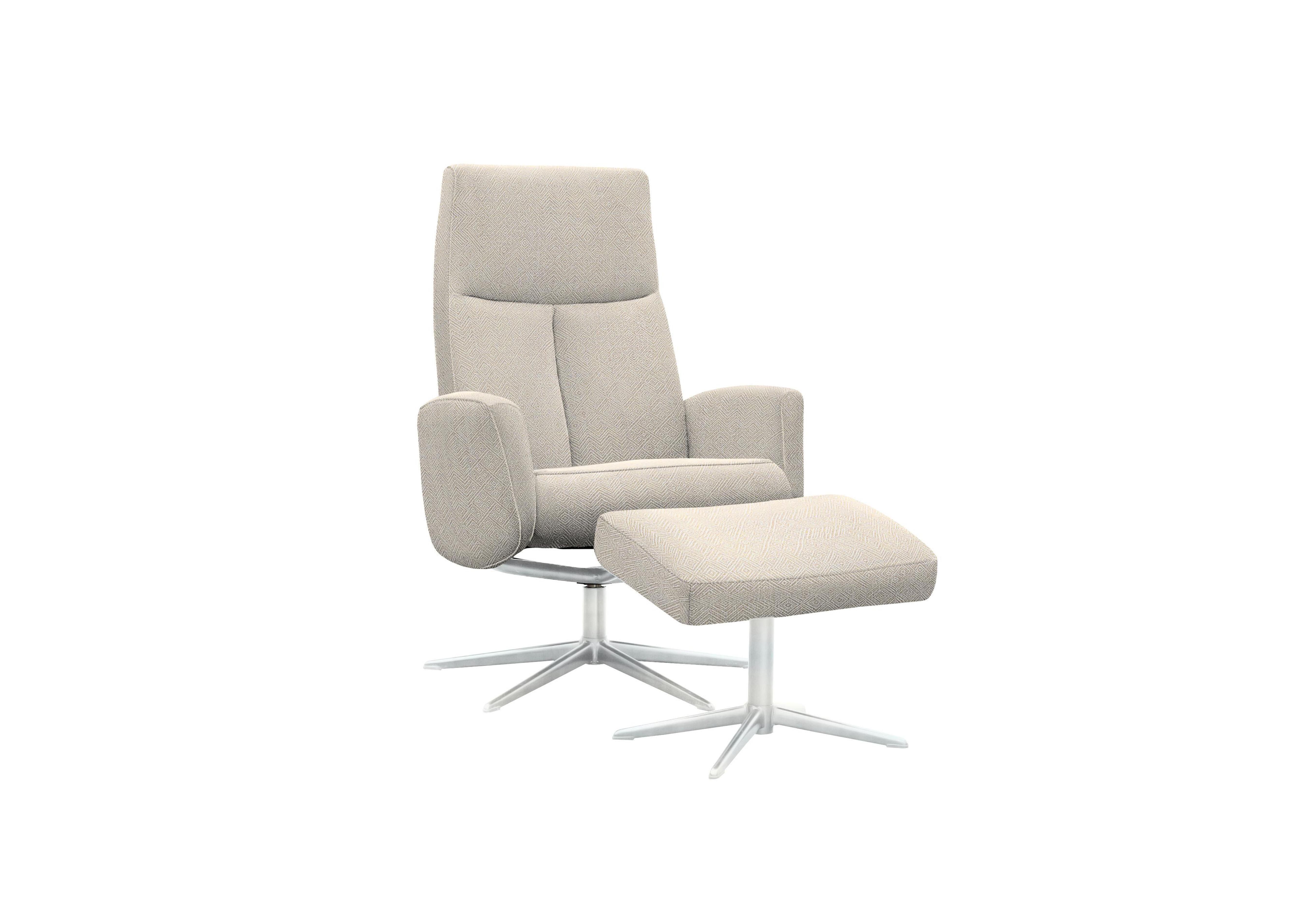 Vaasa Fabric Swivel Recliner Chair and Footstool with Chrome Base in B011 Nebular Blush on Furniture Village