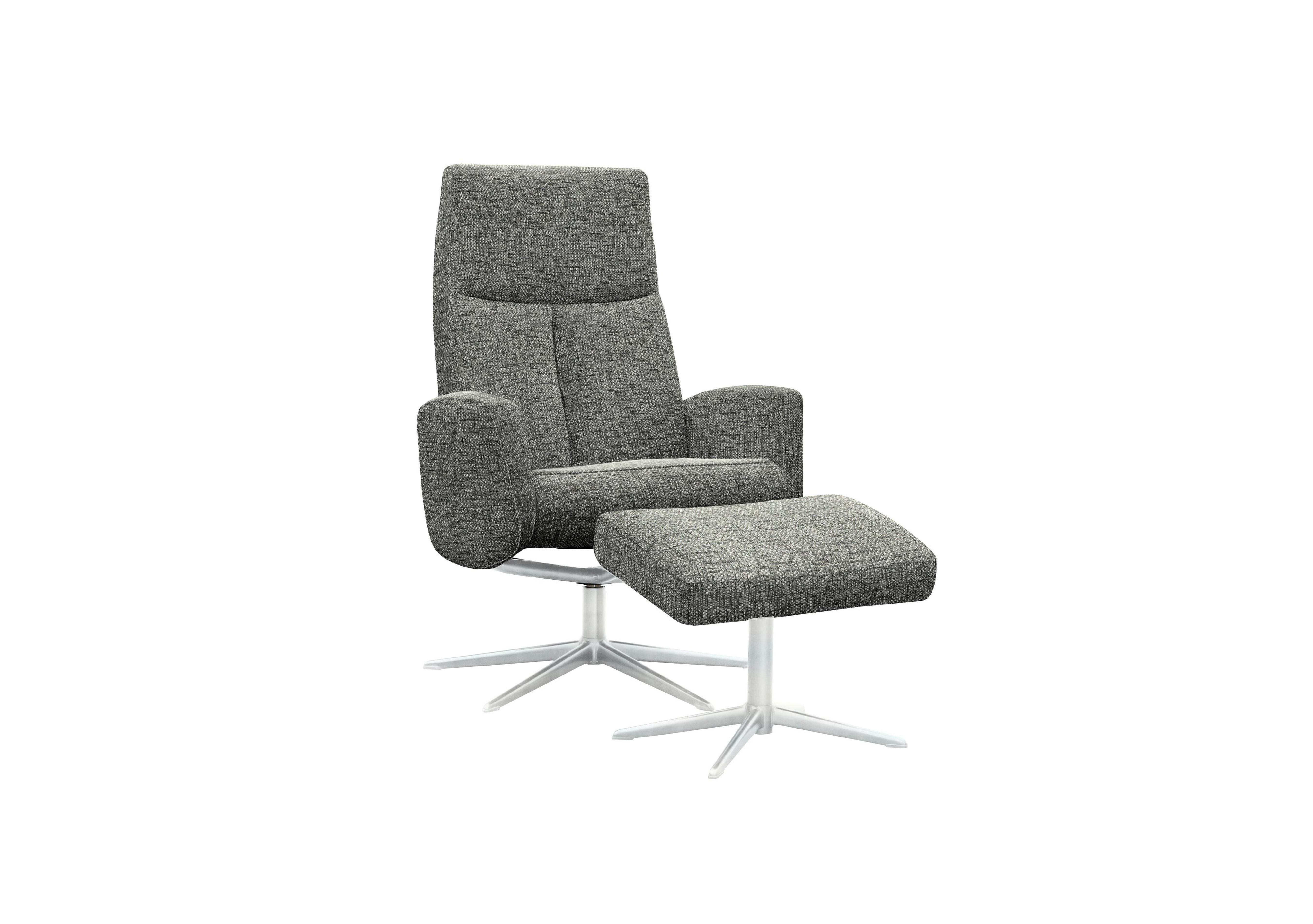 Vaasa Fabric Swivel Recliner Chair and Footstool with Chrome Base in B031 Remco Slate on Furniture Village