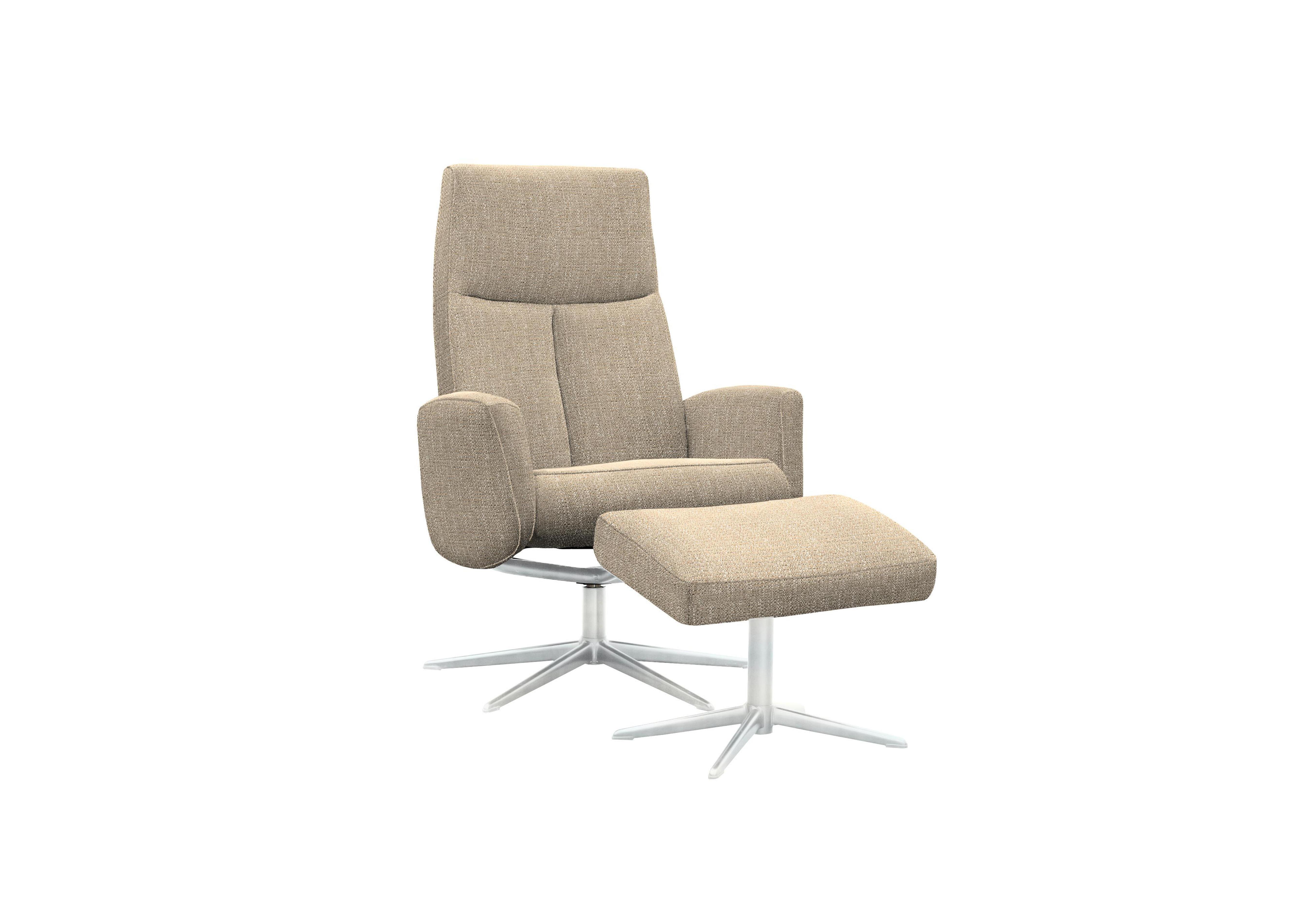 Vaasa Fabric Swivel Recliner Chair and Footstool with Chrome Base in B135 Libby Sand on Furniture Village