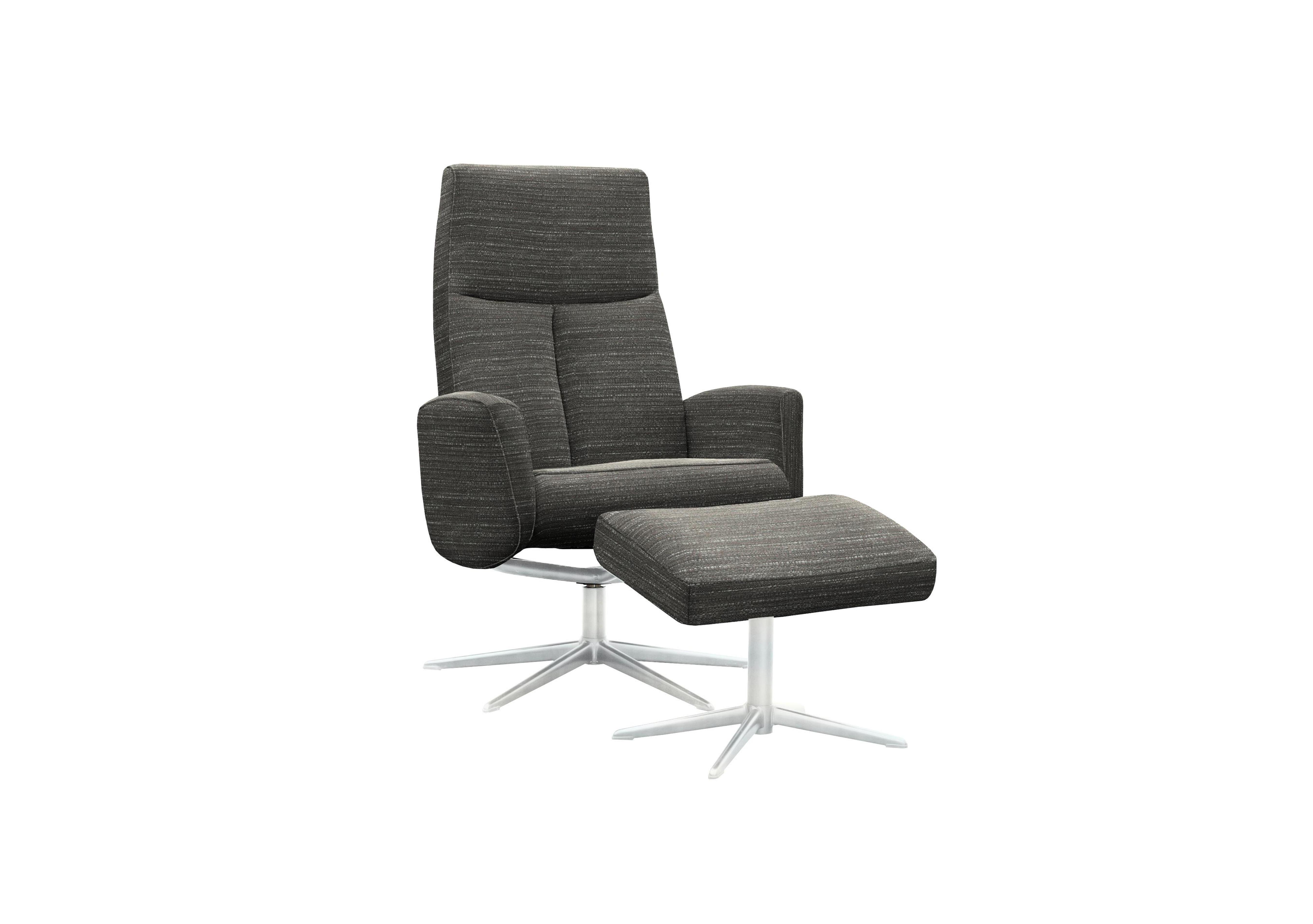 Vaasa Fabric Swivel Recliner Chair and Footstool with Chrome Base in B901 Victoria Slate on Furniture Village