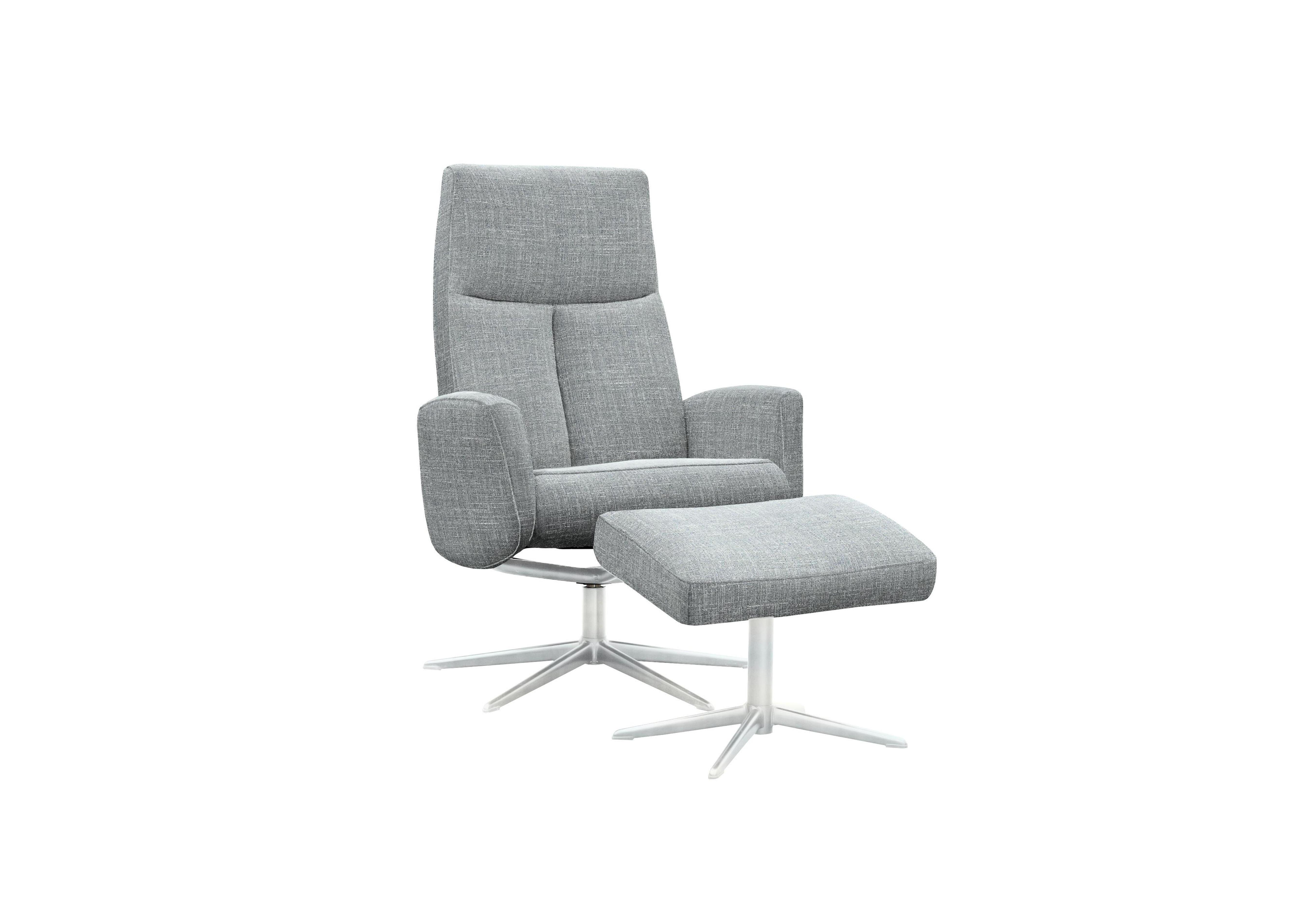 Vaasa Fabric Swivel Recliner Chair and Footstool with Chrome Base in B932 Beach Duck Egg on Furniture Village