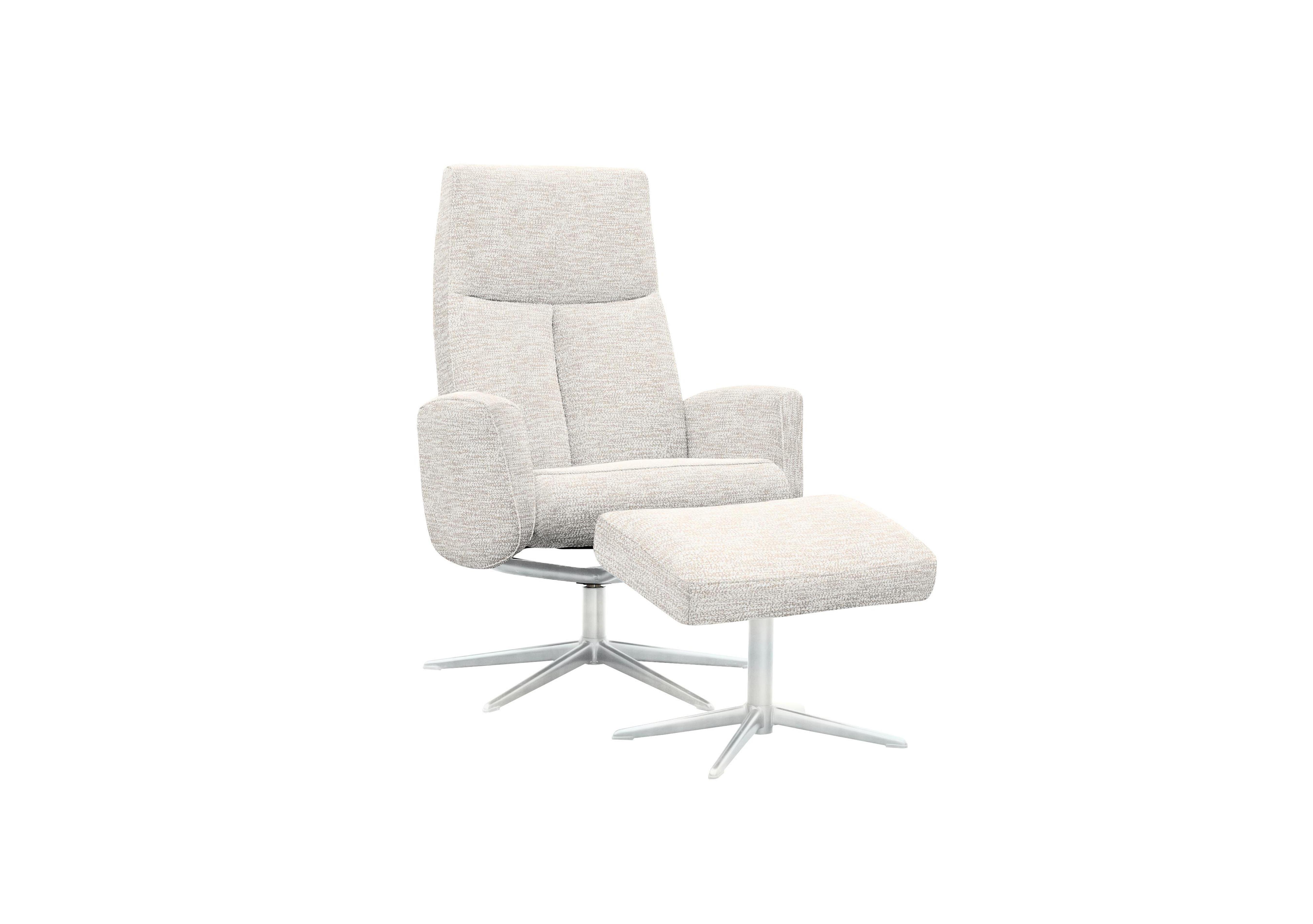 Vaasa Fabric Swivel Recliner Chair and Footstool with Chrome Base in C931 Rush Cream on Furniture Village
