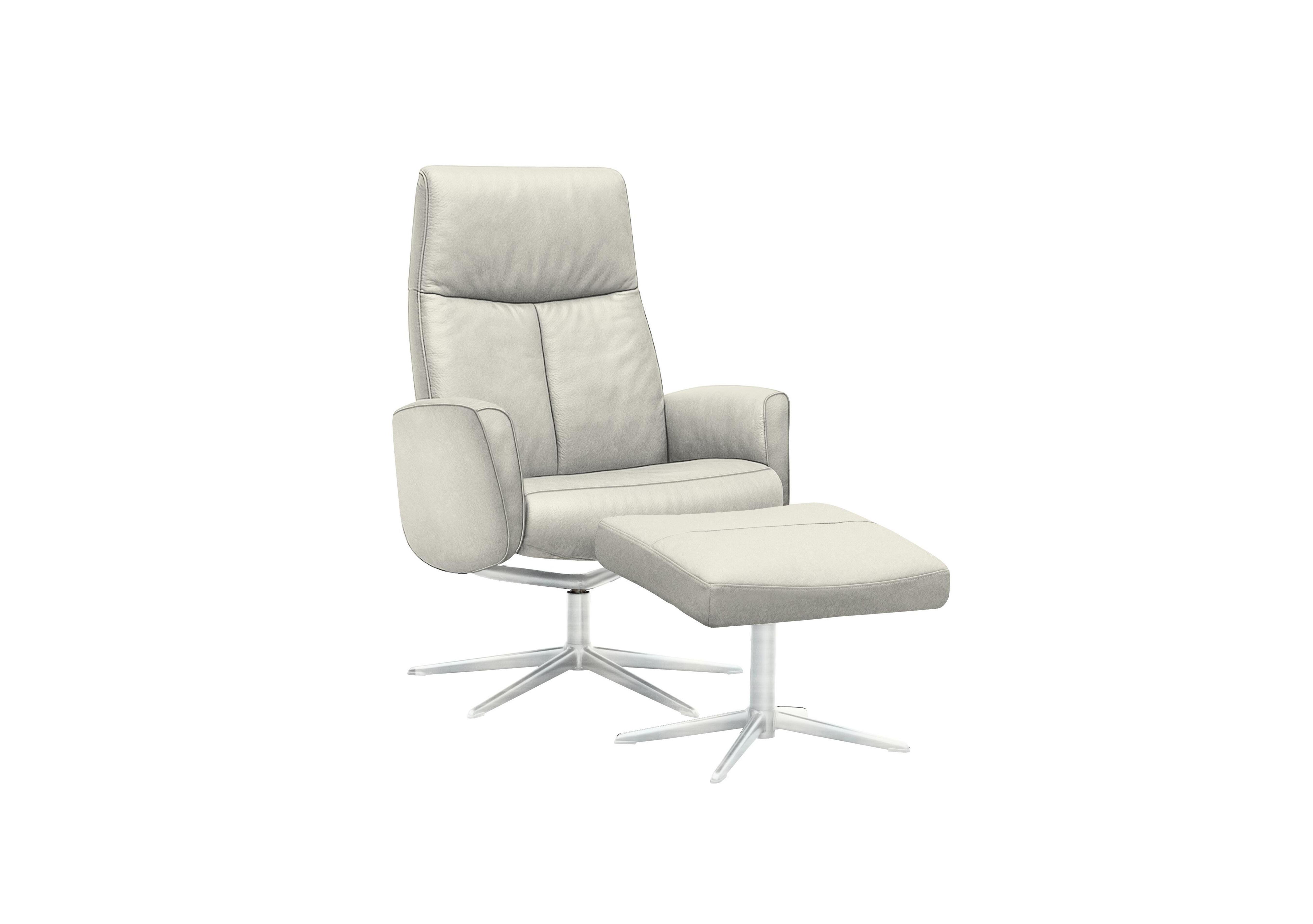 Vaasa Leather Swivel Recliner Chair and Footstool with Chrome Base in H006 Oxford Light Grey on Furniture Village