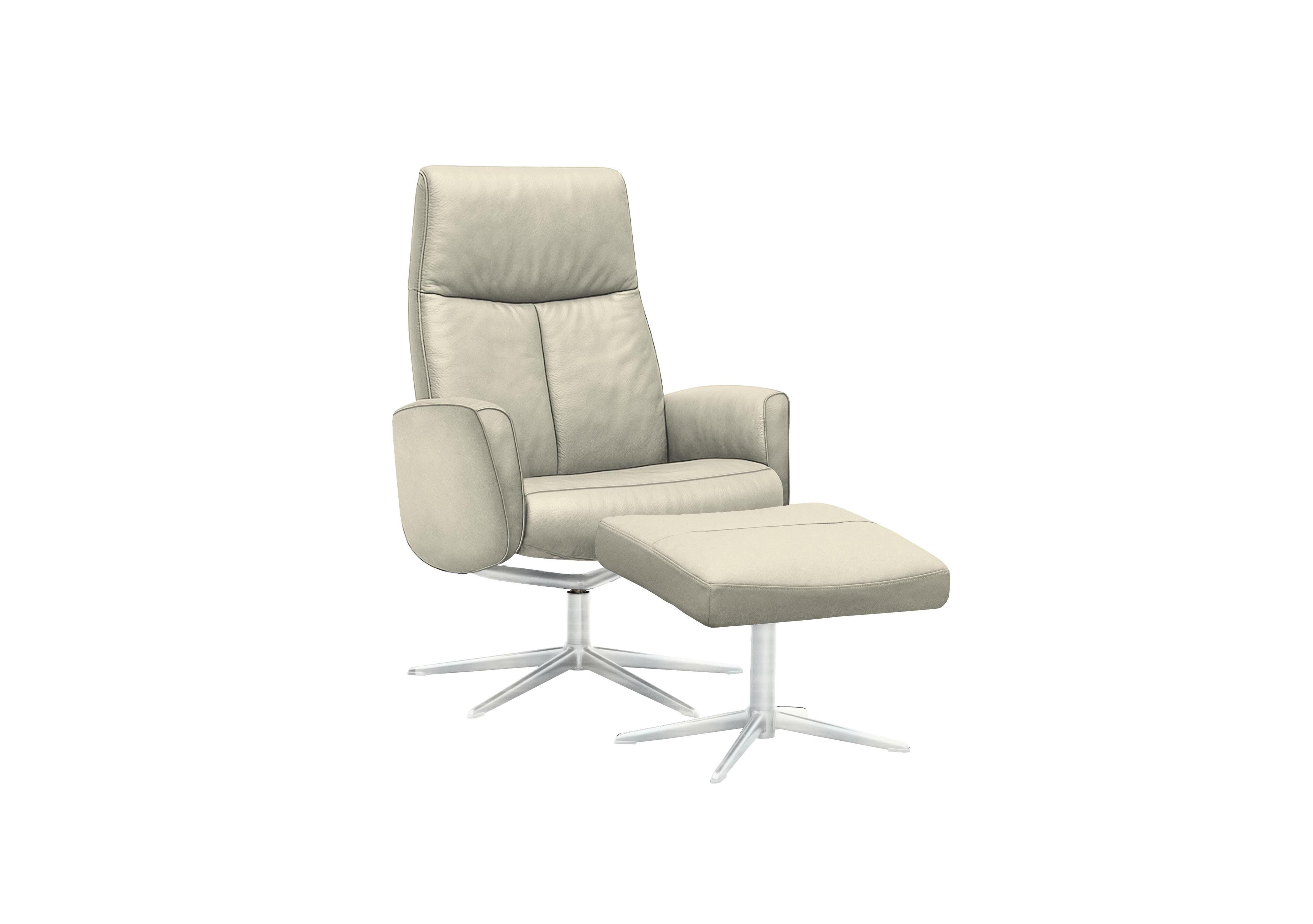 Vaasa Leather Swivel Recliner Chair and Footstool with Chrome Base in H007 Durham Dove on Furniture Village