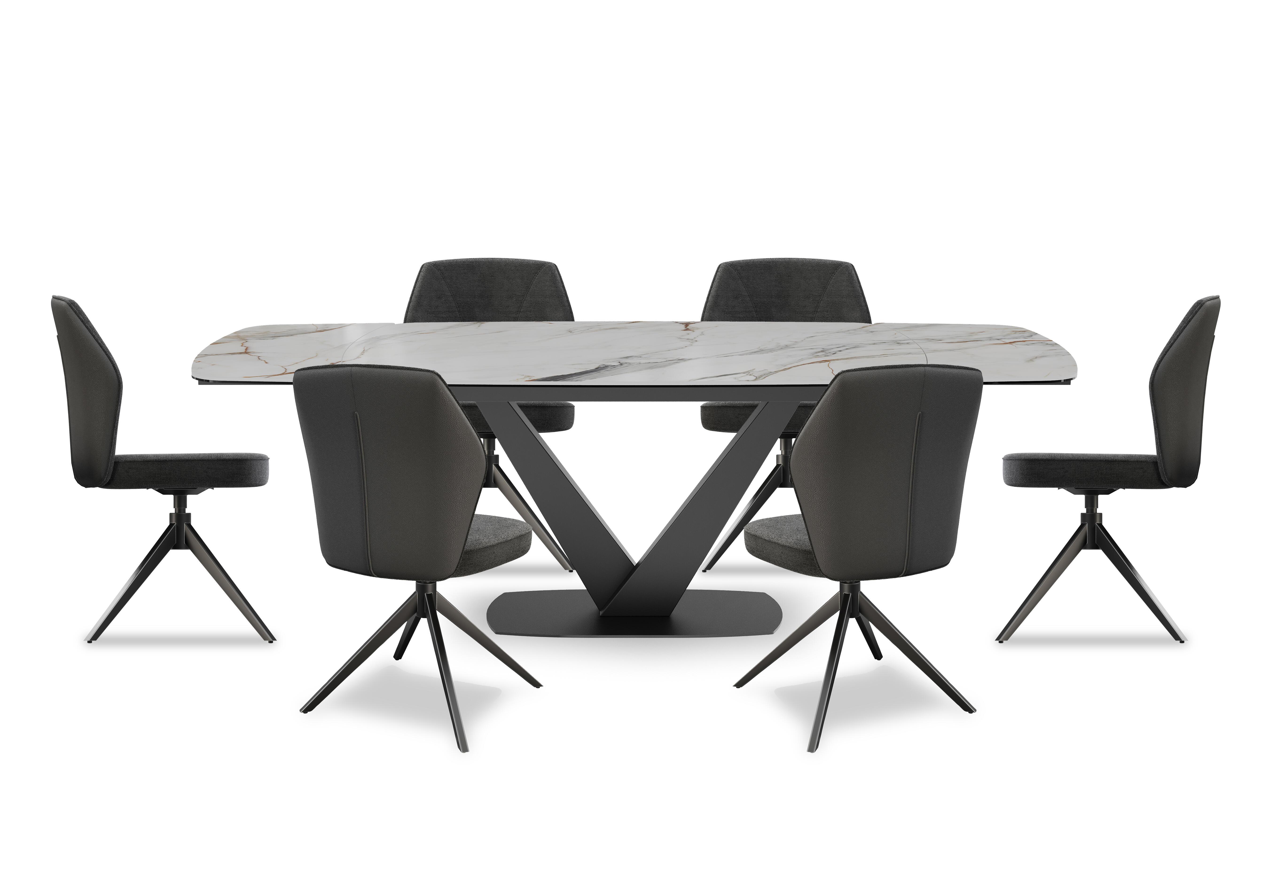 Julio Medium 160cm Draw Leaf Extending Dining Table in Fiorentio Marble Ceramic with 6 Dining Chairs in Anthracite on Furniture Village