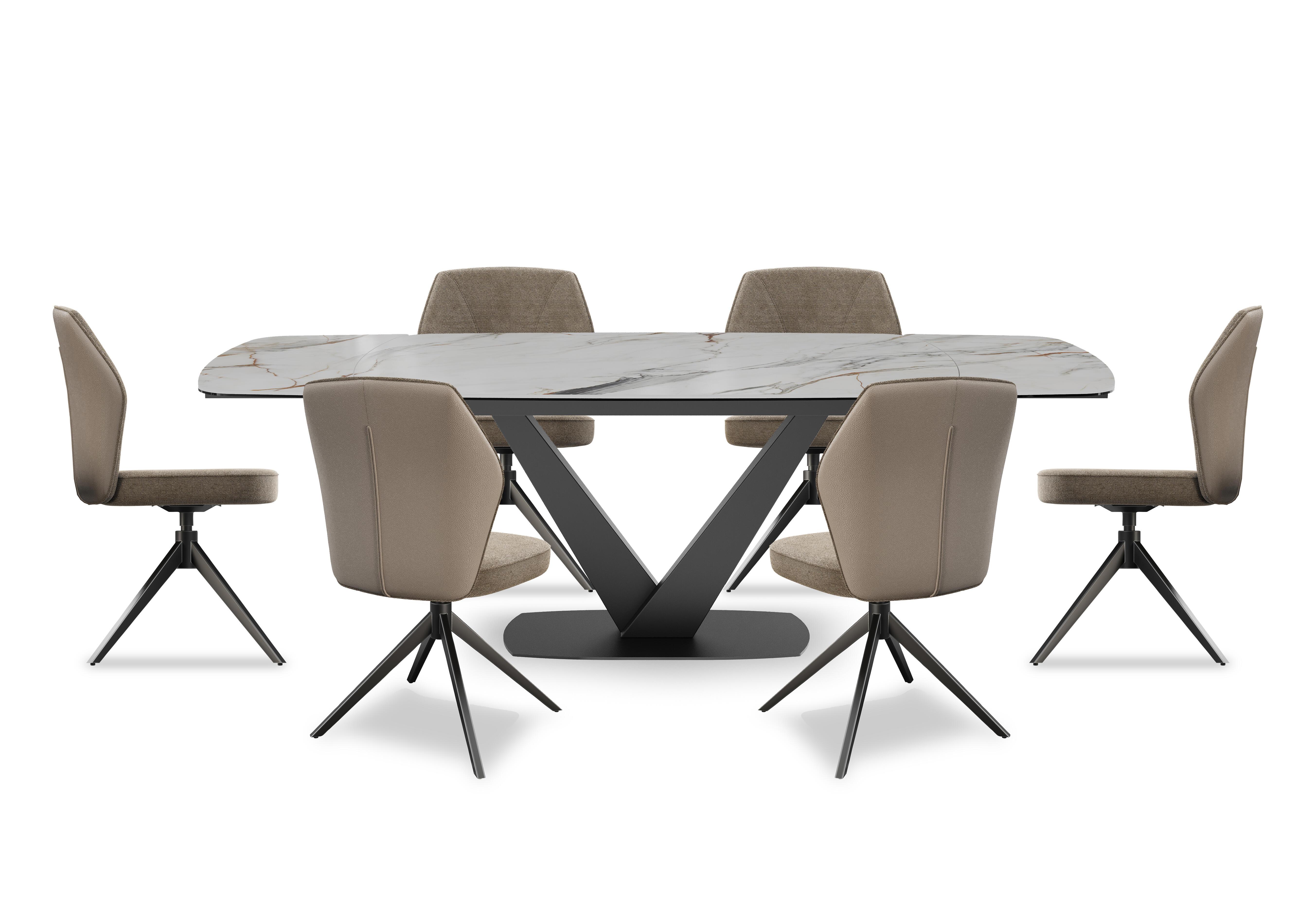 Julio Medium 160cm Draw Leaf Extending Dining Table in Fiorentio Marble Ceramic with 6 Dining Chairs in Pebble on Furniture Village
