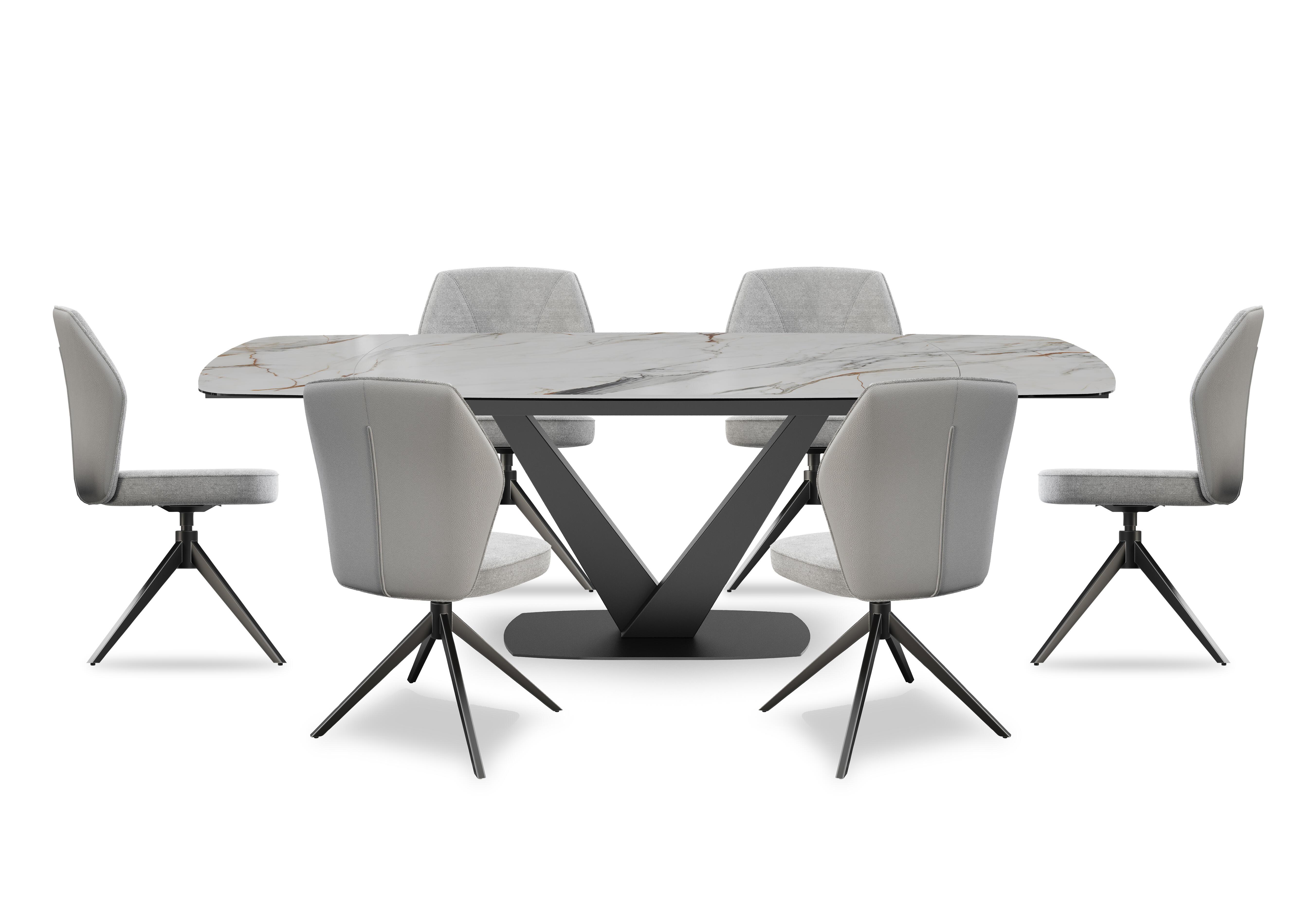 Julio Medium 160cm Draw Leaf Extending Dining Table in Fiorentio Marble Ceramic with 6 Dining Chairs in Stone on Furniture Village