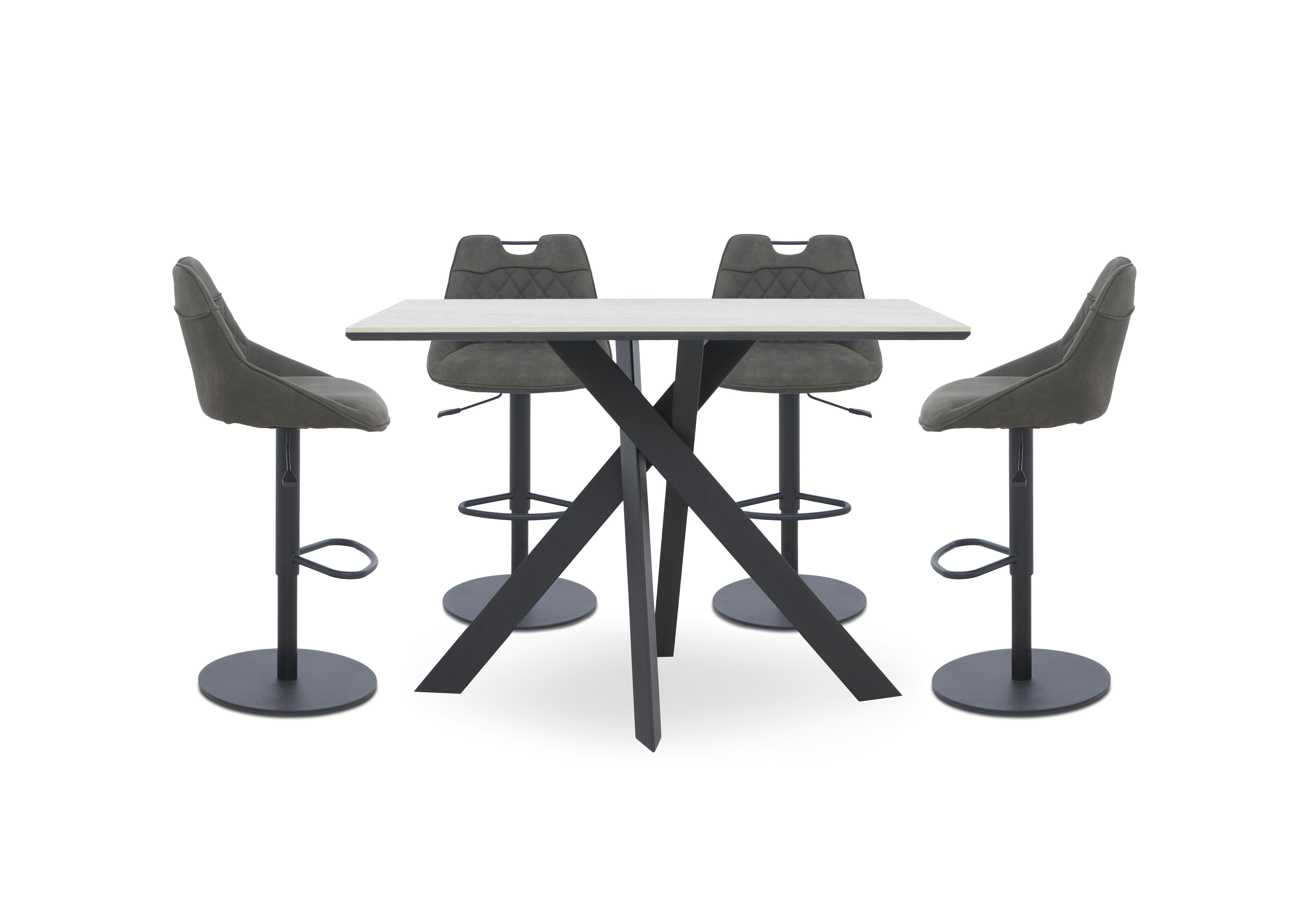 Warrior Crystal White Bar Table and 4 Swivel Bar Stools in Grey on Furniture Village