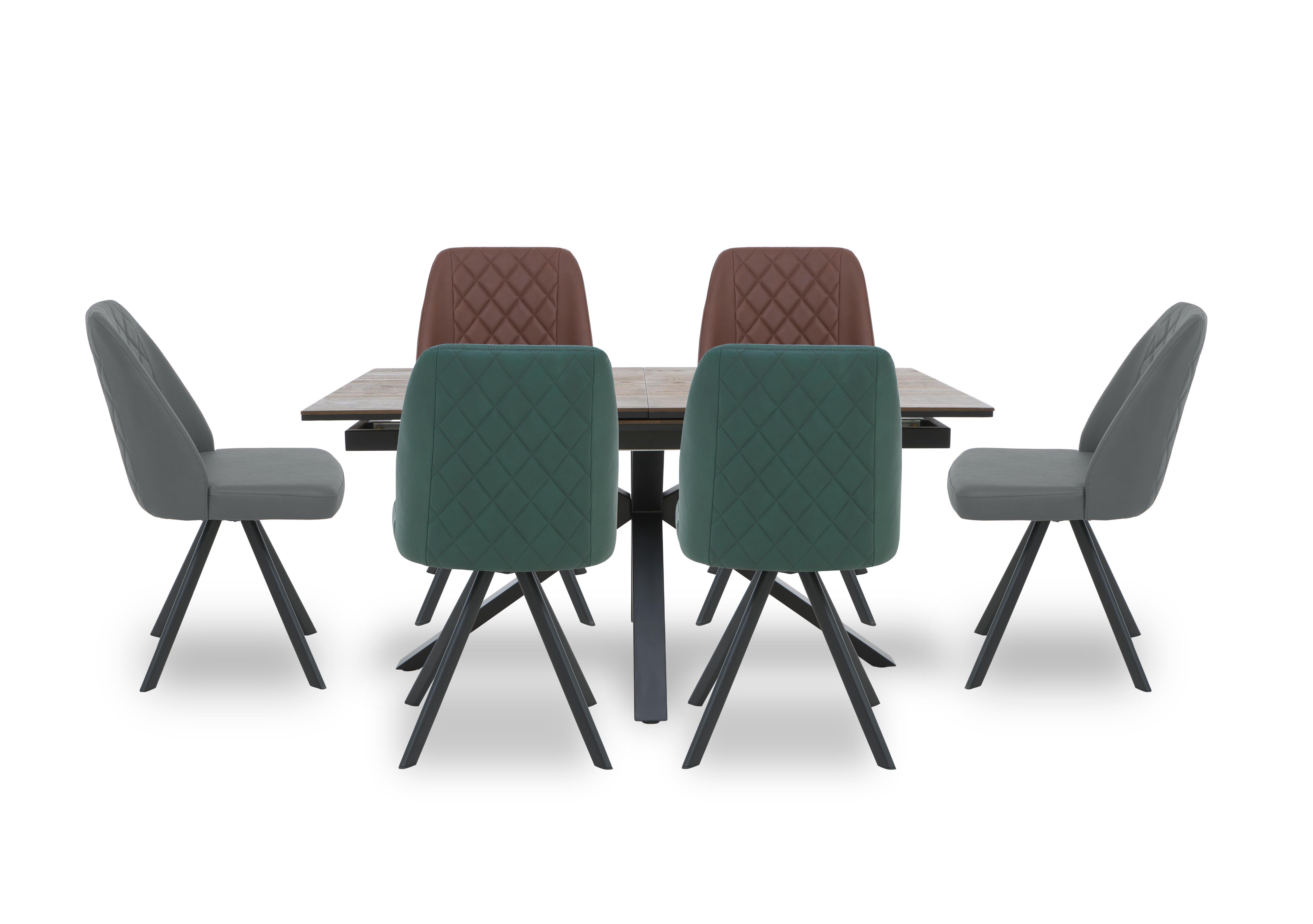 Jupiter Pop Up Extending Dining Table and 6 Swivel Dining Chairs in 2xgrey 2xgreen 2xtan on Furniture Village
