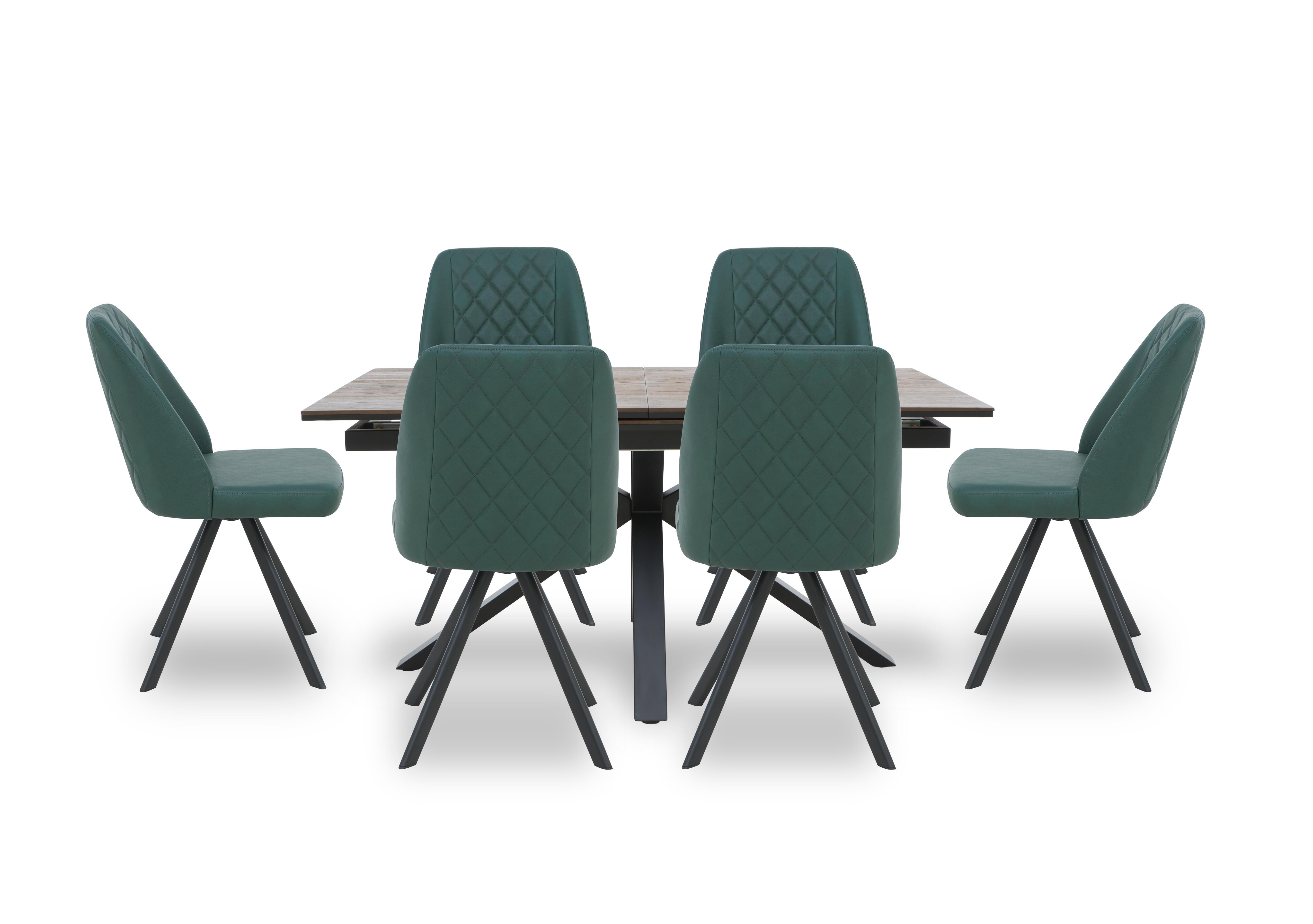 Jupiter Pop Up Extending Dining Table and 6 Swivel Dining Chairs in Green on Furniture Village