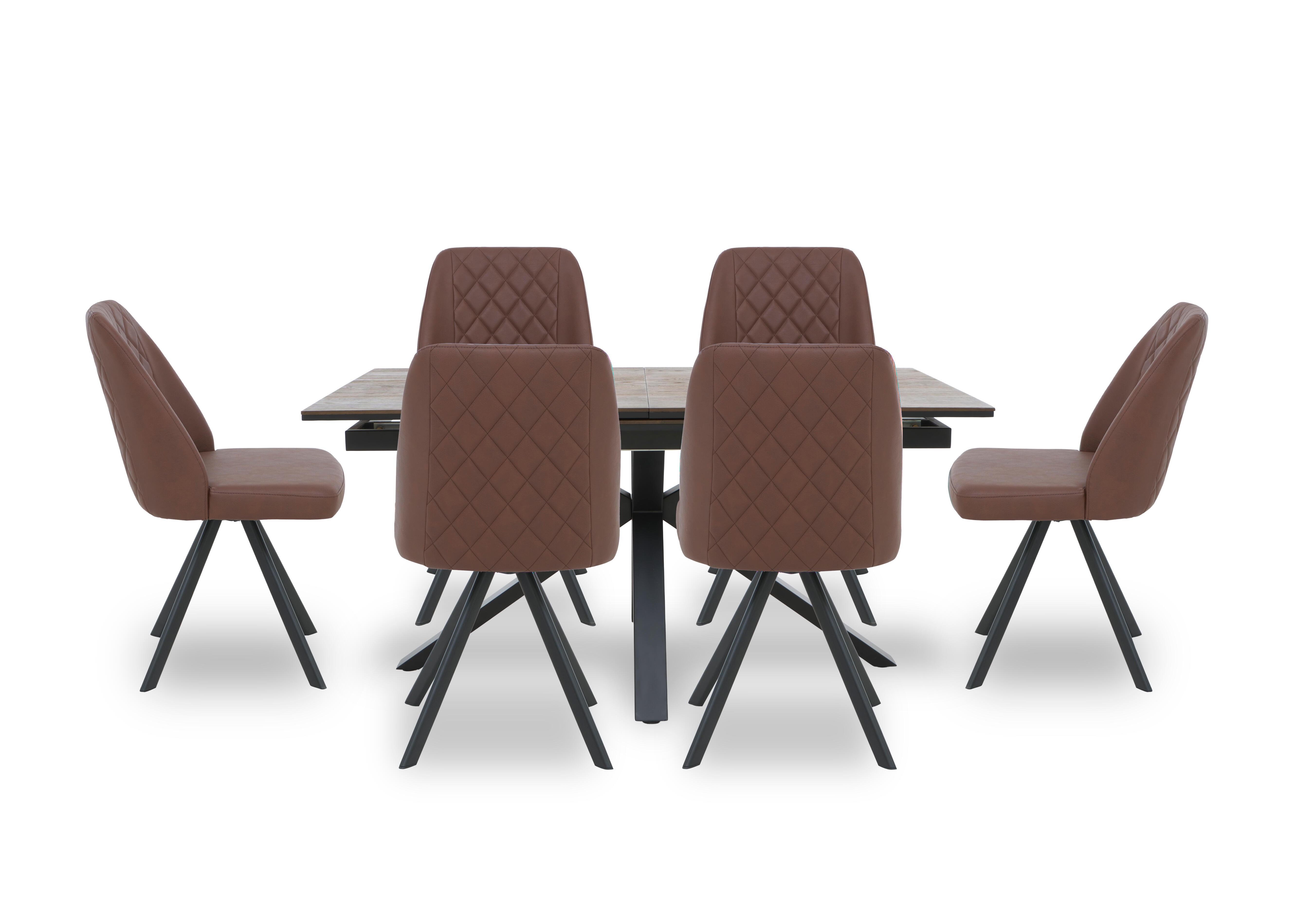 Jupiter Pop Up Extending Dining Table and 6 Swivel Dining Chairs in Tan on Furniture Village