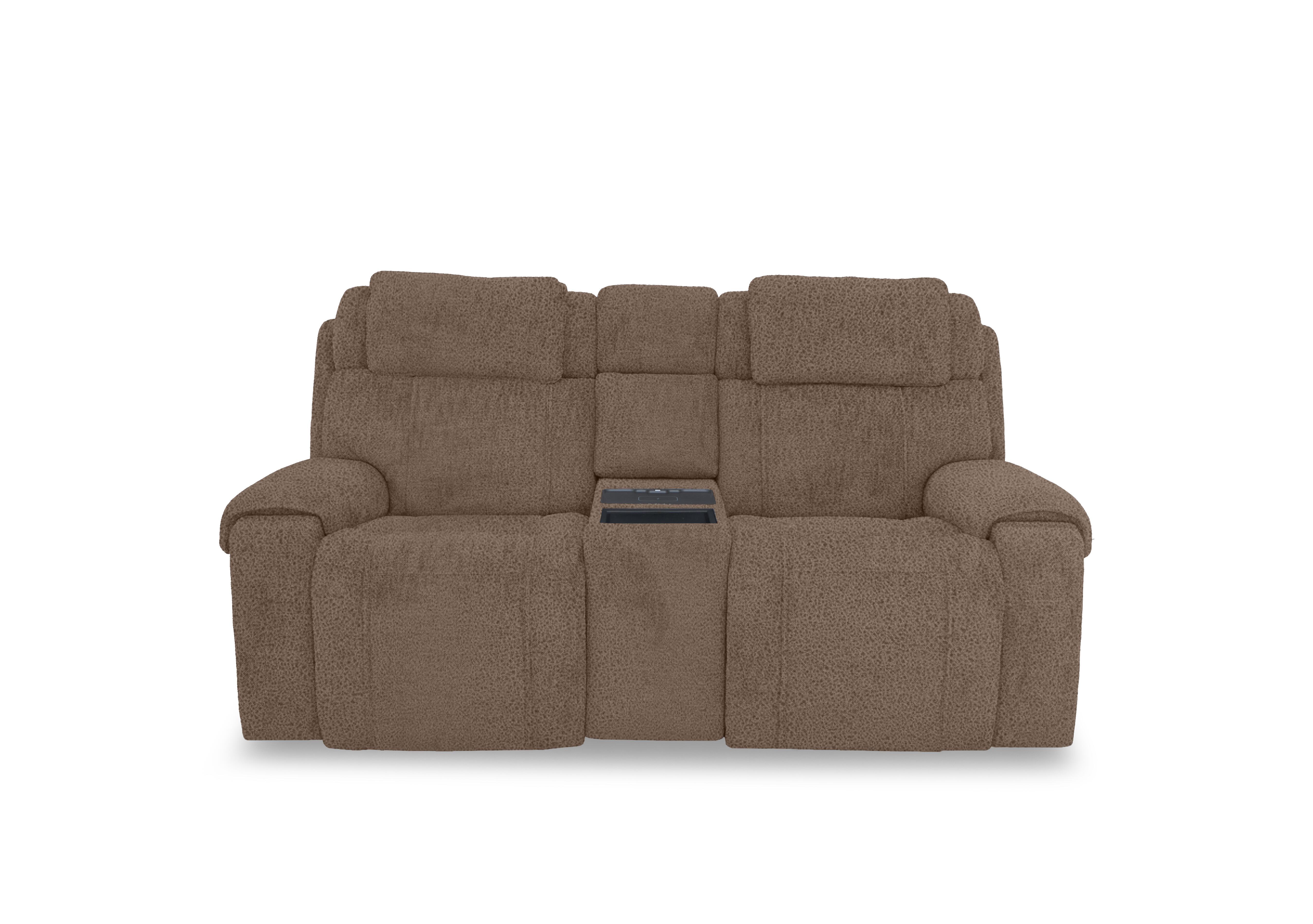 Hollywood Fabric 2 Seater Power Recliner Media Sofa with Power Headrests and Storage Arms in Bfa-Blj-R05 Hazelnut on Furniture Village