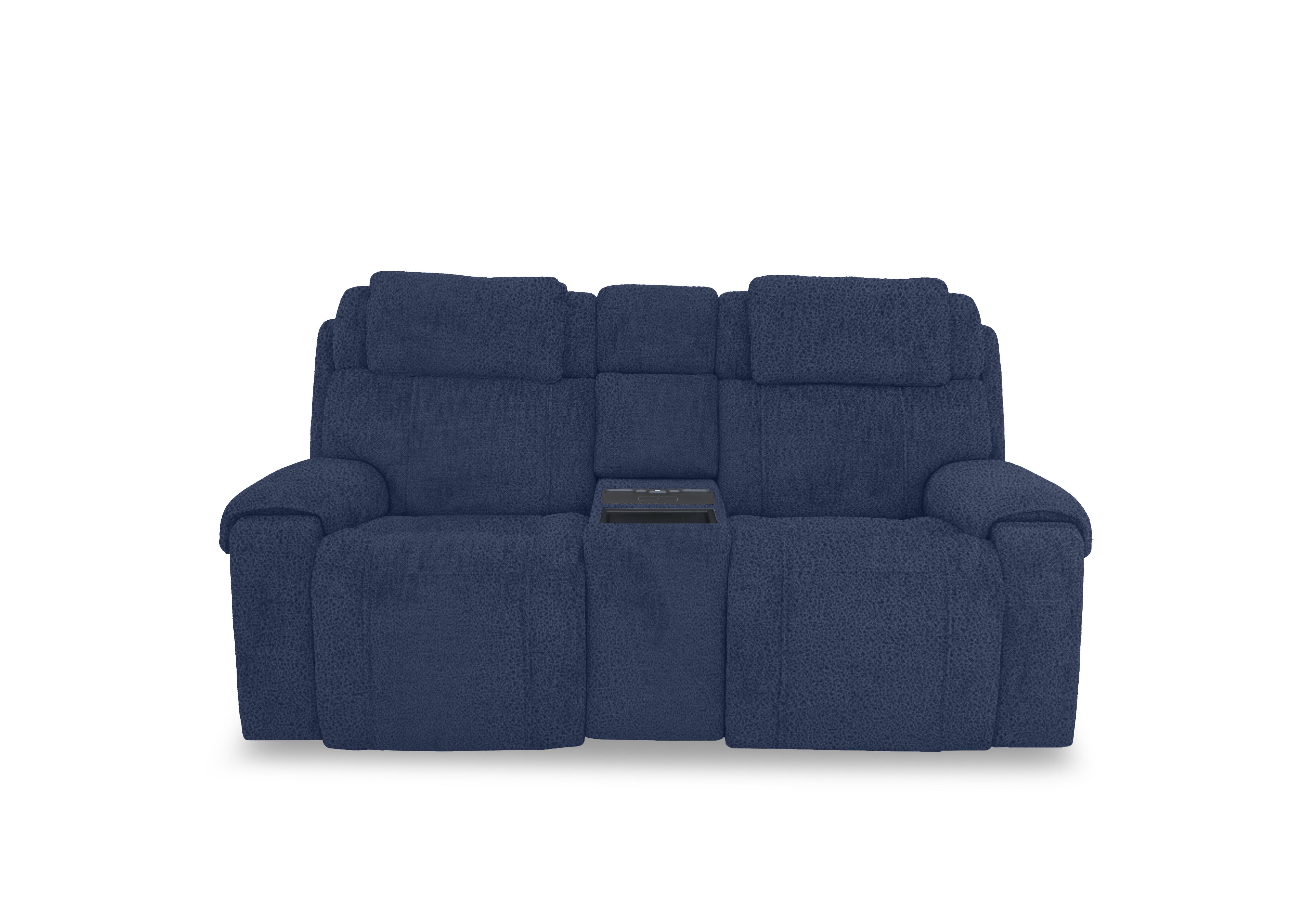 Hollywood Fabric 2 Seater Power Recliner Media Sofa with Power Headrests and Storage Arms in Bfa-Blj-R10 Blue on Furniture Village
