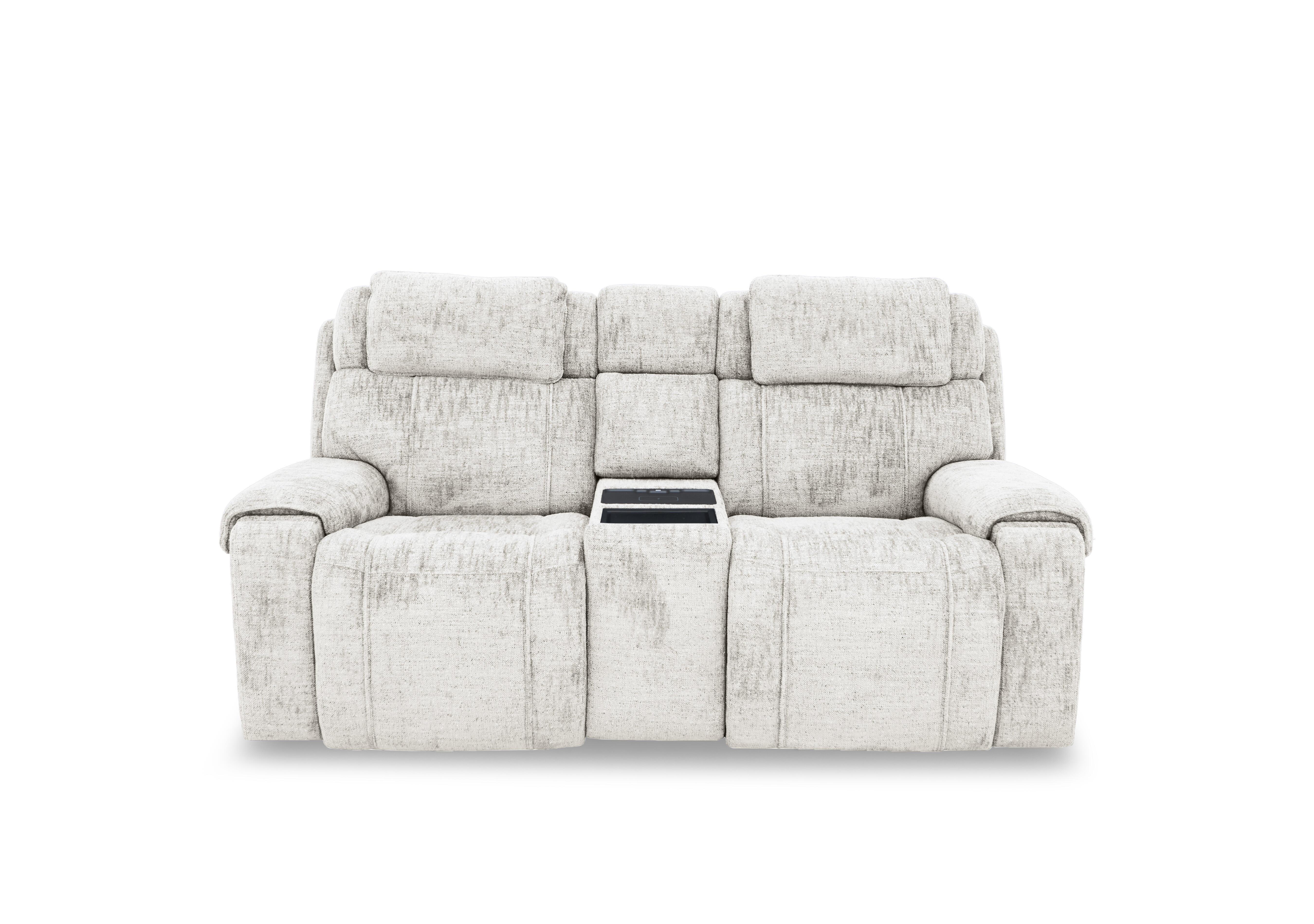 Hollywood Fabric 2 Seater Power Recliner Media Sofa with Power Headrests and Storage Arms in Fab-Mga-R04 Beige on Furniture Village