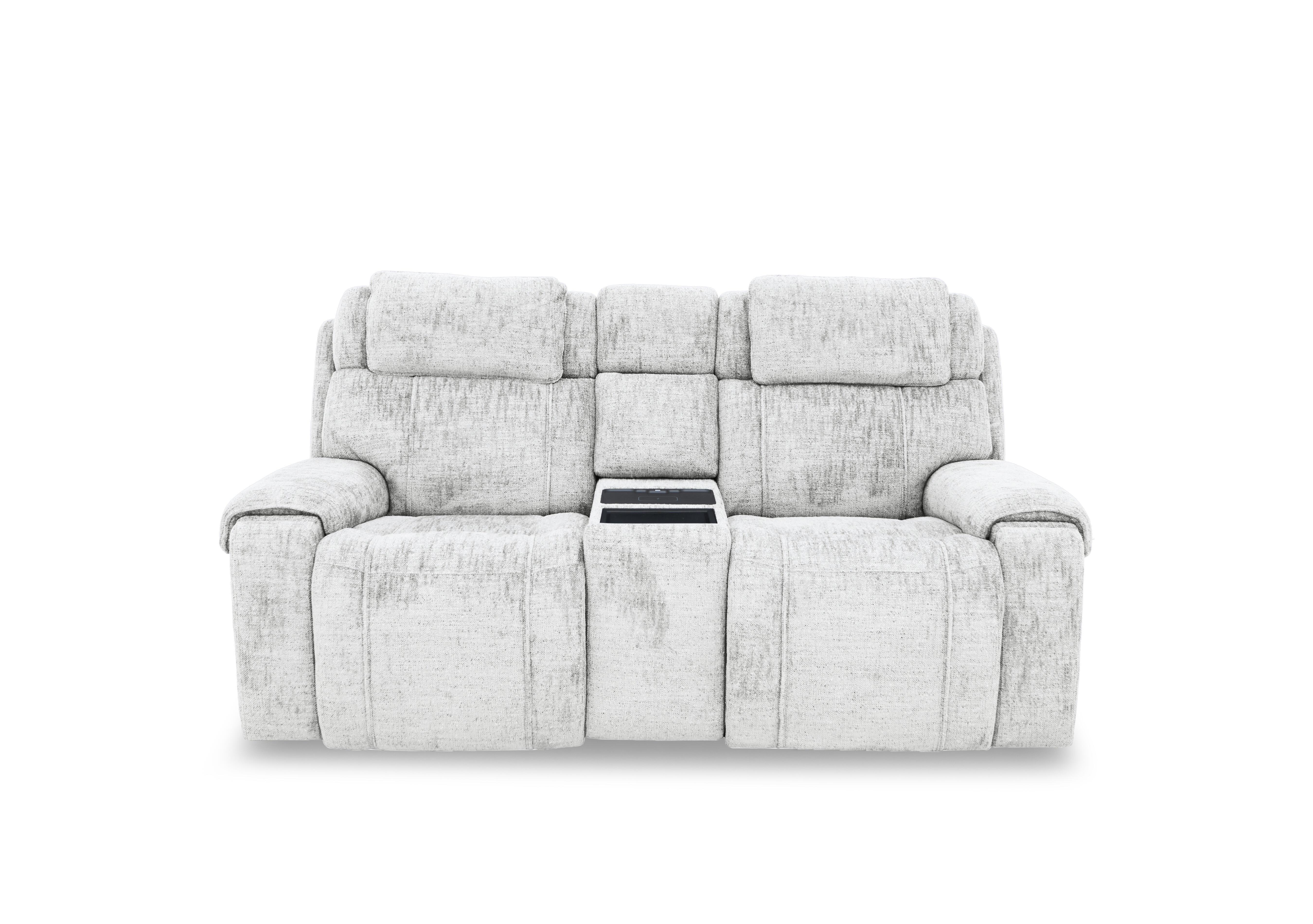 Hollywood Fabric 2 Seater Power Recliner Media Sofa with Power Headrests and Storage Arms in Fab-Mga-R06 Silver Green on Furniture Village