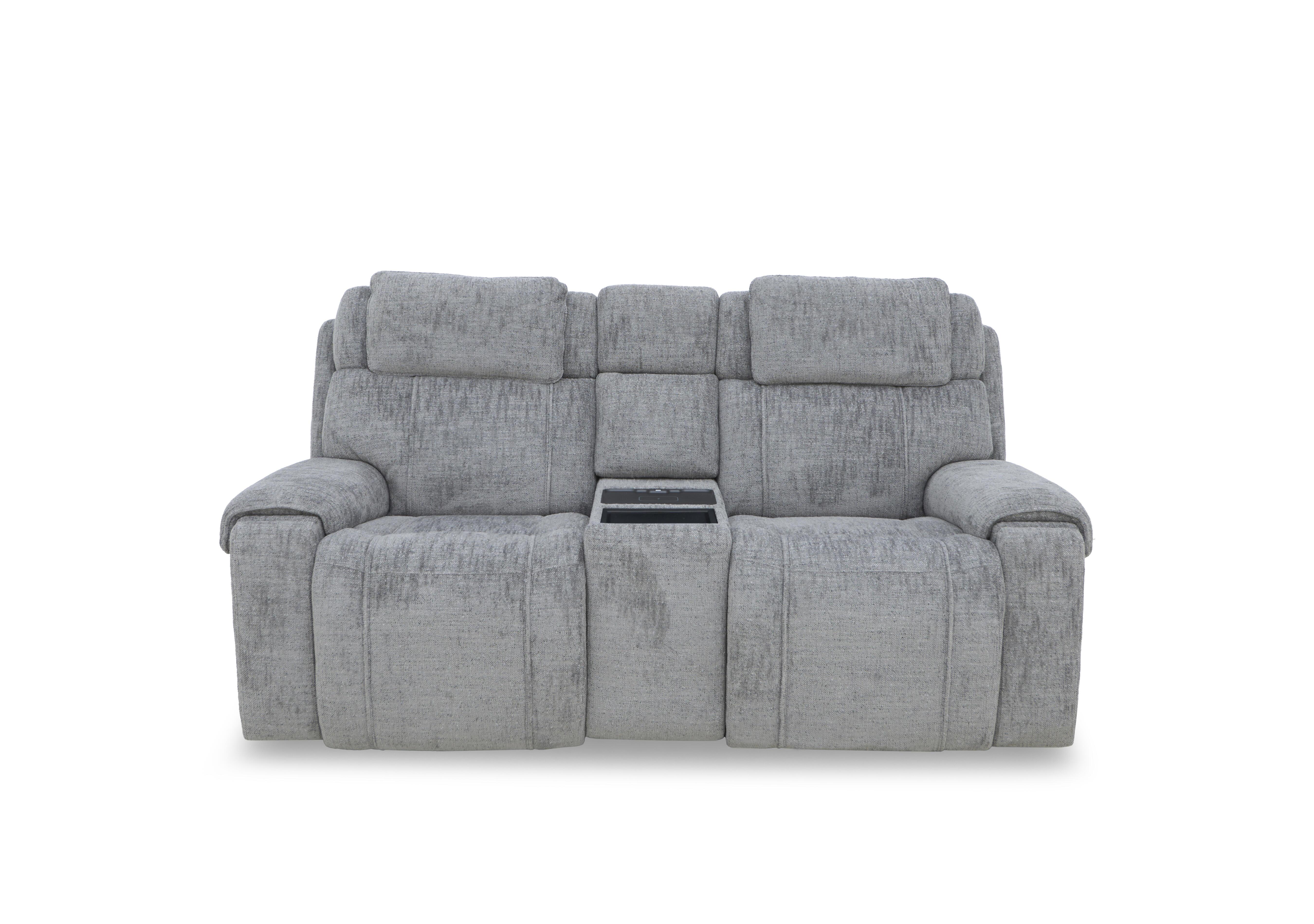 Hollywood Fabric 2 Seater Power Recliner Media Sofa with Power Headrests and Storage Arms in Fab-Mga-R09 Dove Grey on Furniture Village